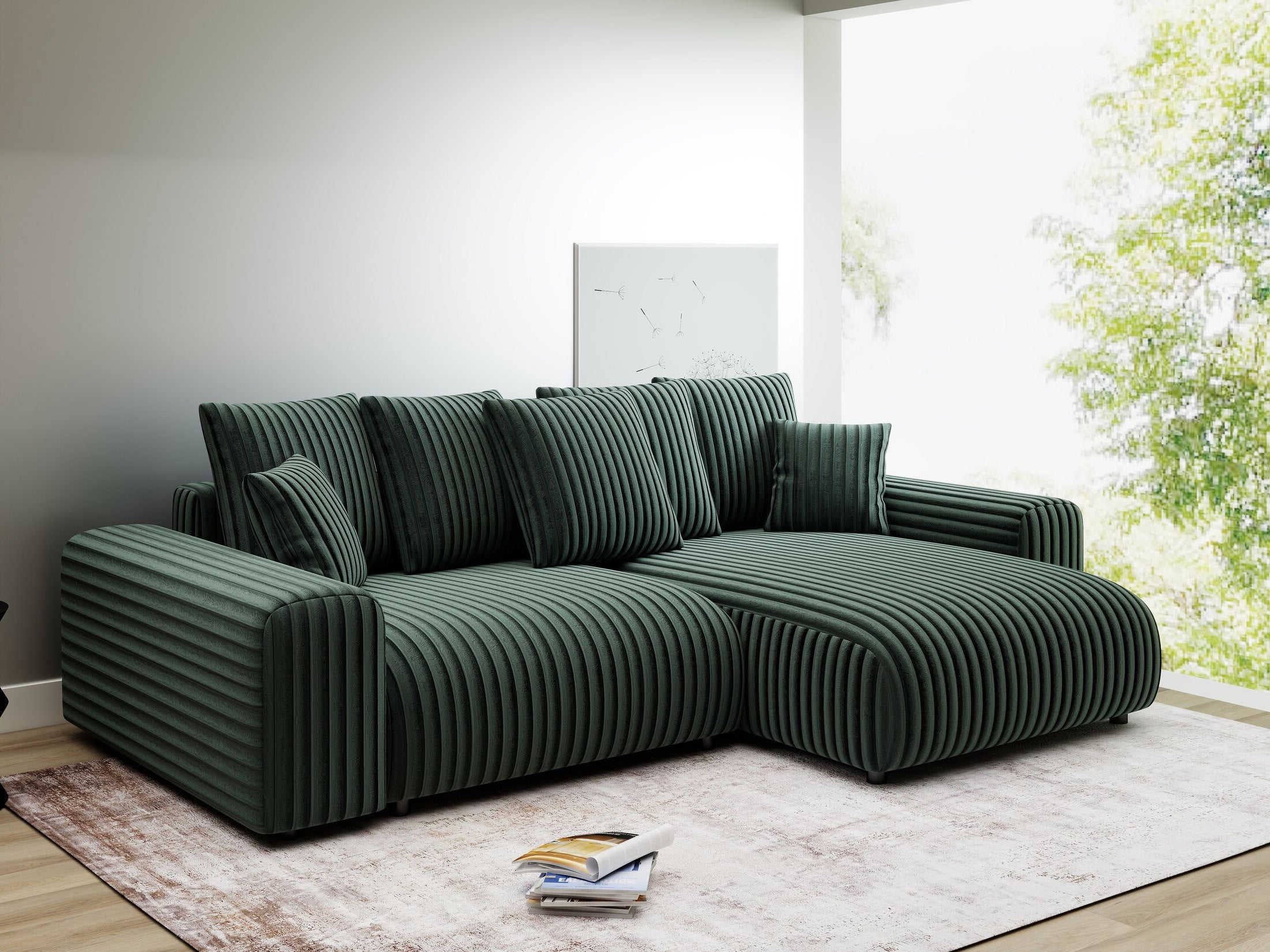 Colțar extensibil dumonde cu ladă de depozitare și șezut confortabil din spumă HR, Luma Ambience Verde 255x168 cm II