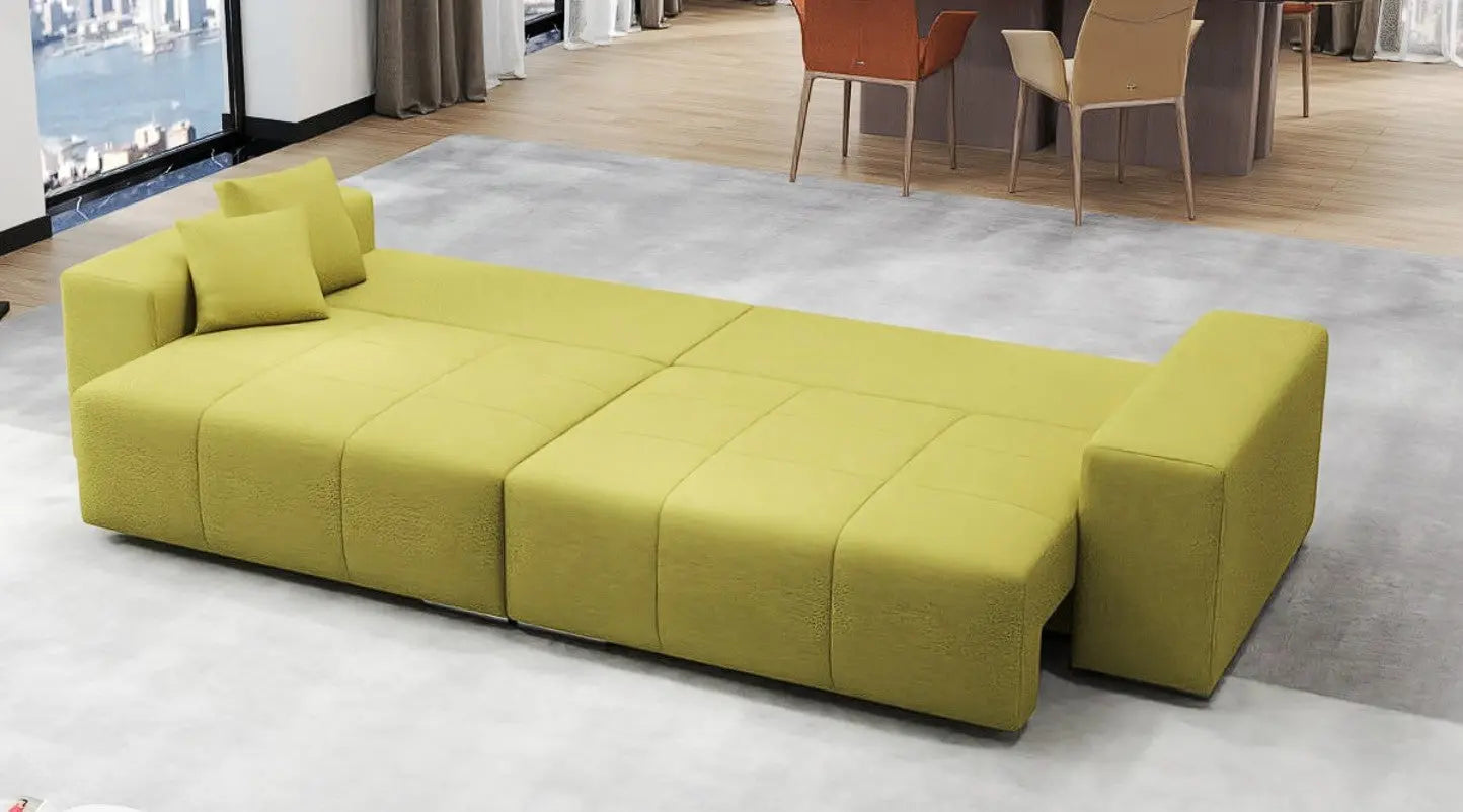 Canapea extensibilă dumonde cu ladă de depozitare si sezut confortabil din spuma HR, Marbela Green Lux XXL 295x100 cm Fabrica