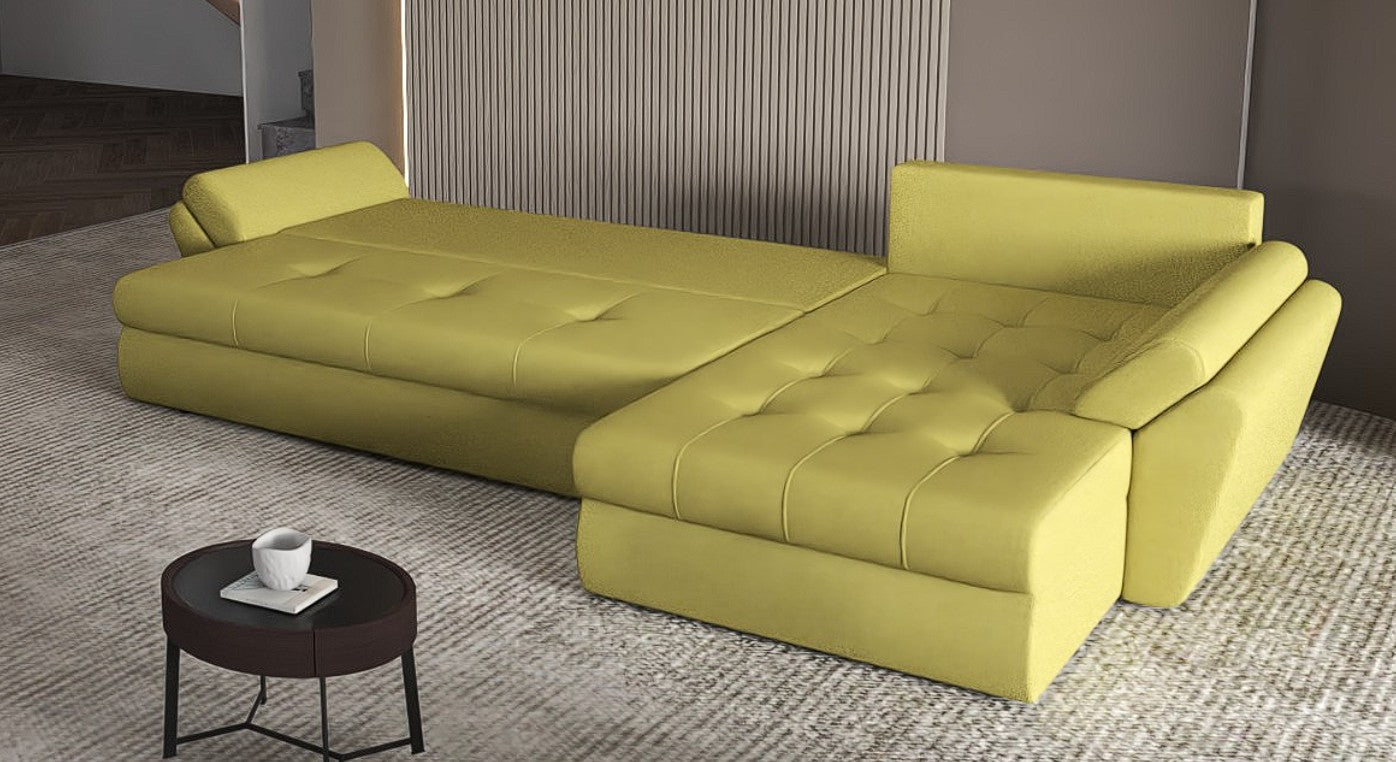 Colțar extensibil dumonde cu ladă de depozitare si sezut confortabil din spuma HR, Loana XL Enjoy Verde 335x185 cm Fabrica