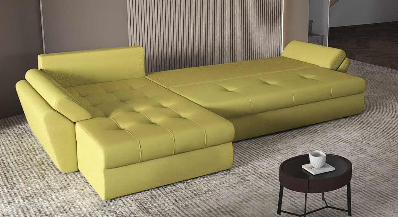 Colțar extensibil dumonde cu ladă de depozitare si sezut confortabil din spuma HR, Loana XL Enjoy Verde II 335x185 cm Fabrica