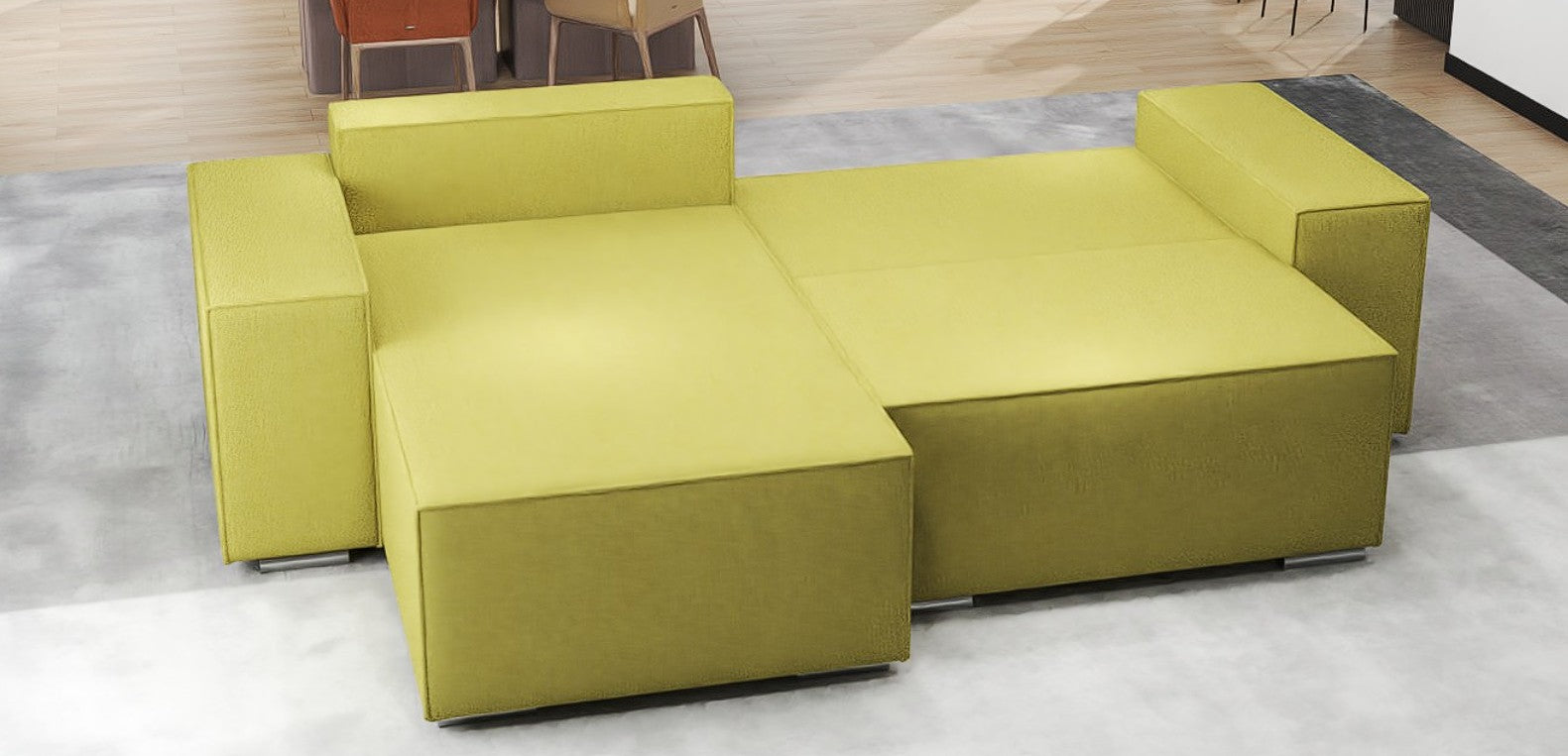 Colțar extensibil dumonde cu ladă de depozitare si sezut confortabil din spuma HR, Dream Enjoy Verde 290x185 cm Fabrica