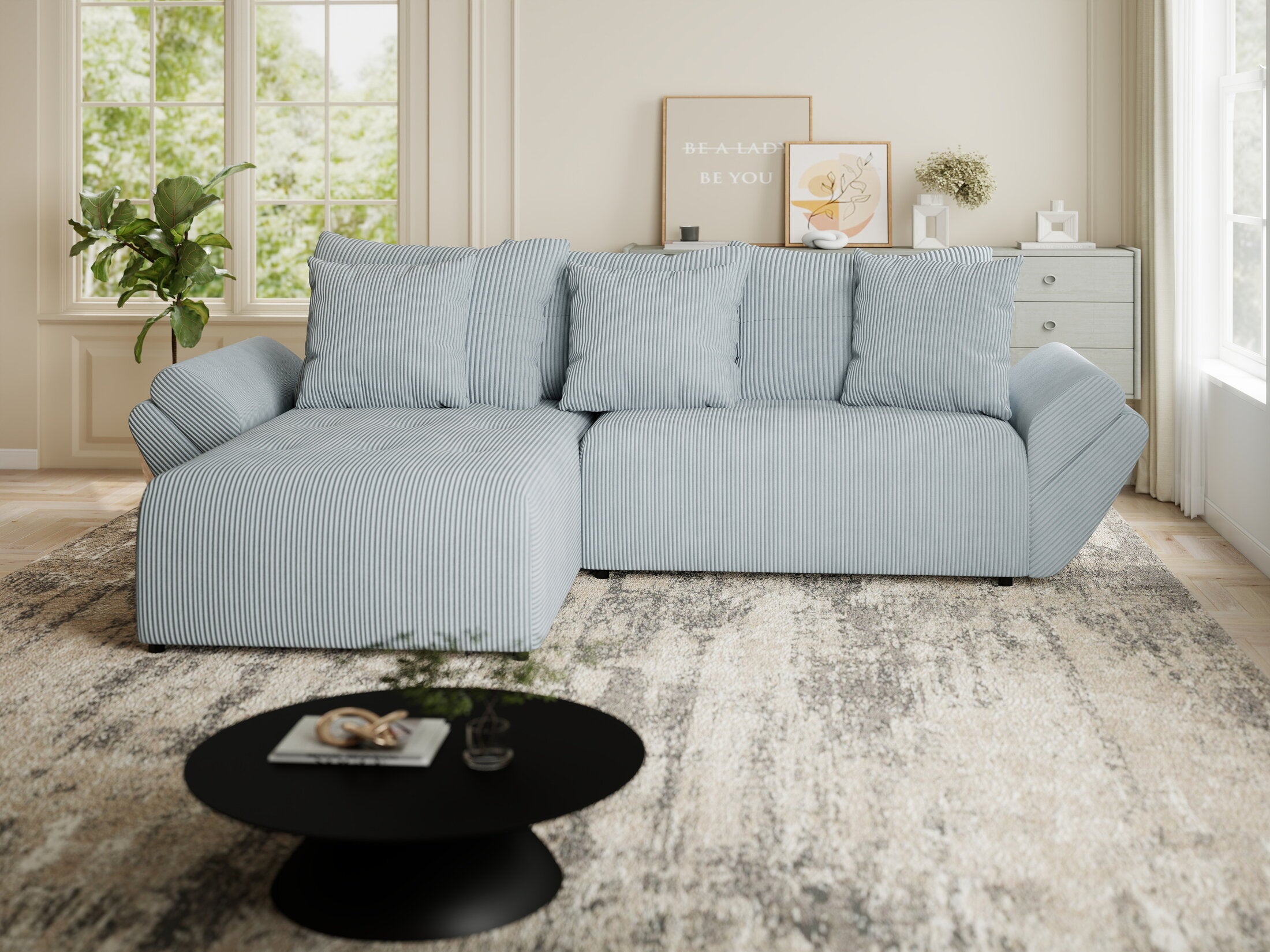 Colțar extensibil dumonde cu ladă de depozitare si sezut confortabil din spuma HR, Berlin Zoom Gri Mint 280x185 cm