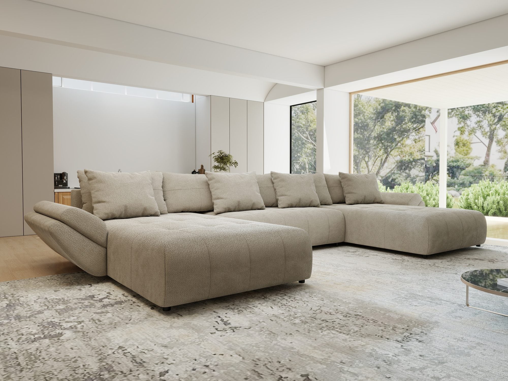 Colțar extensibil dumonde cu ladă de depozitare si sezut confortabil din spuma high-density, Berlin U Vibe Bej 06 380x180 cm