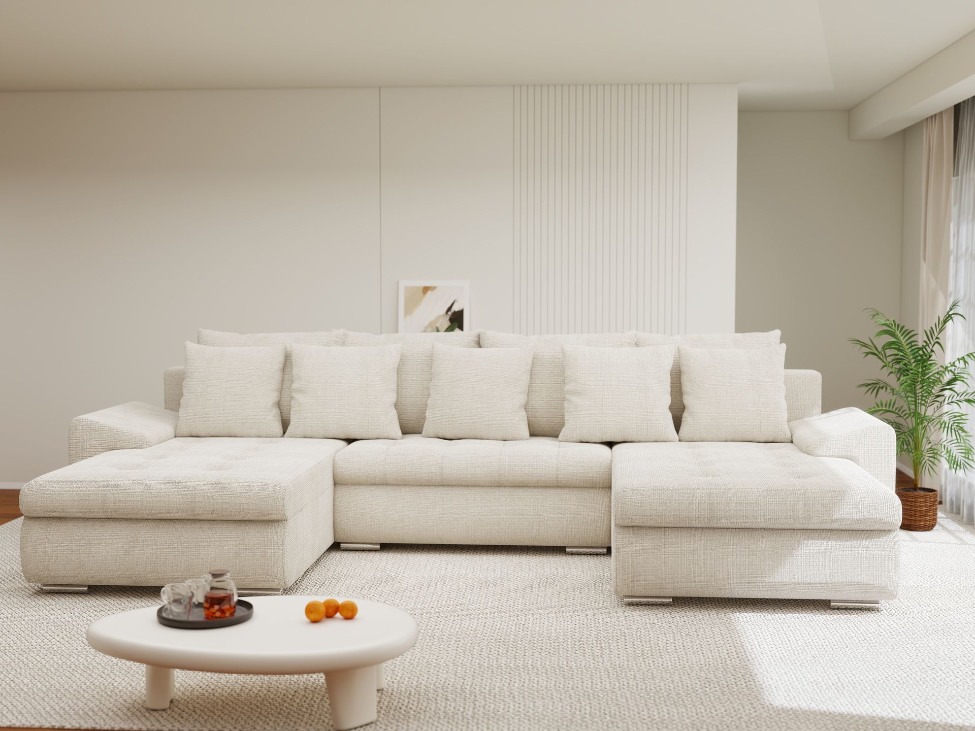 Colțar extensibil dumonde cu ladă de depozitare si sezut confortabil din spuma high-density, Leonardo U Cremona Gri Deschis 02 360x185 cm