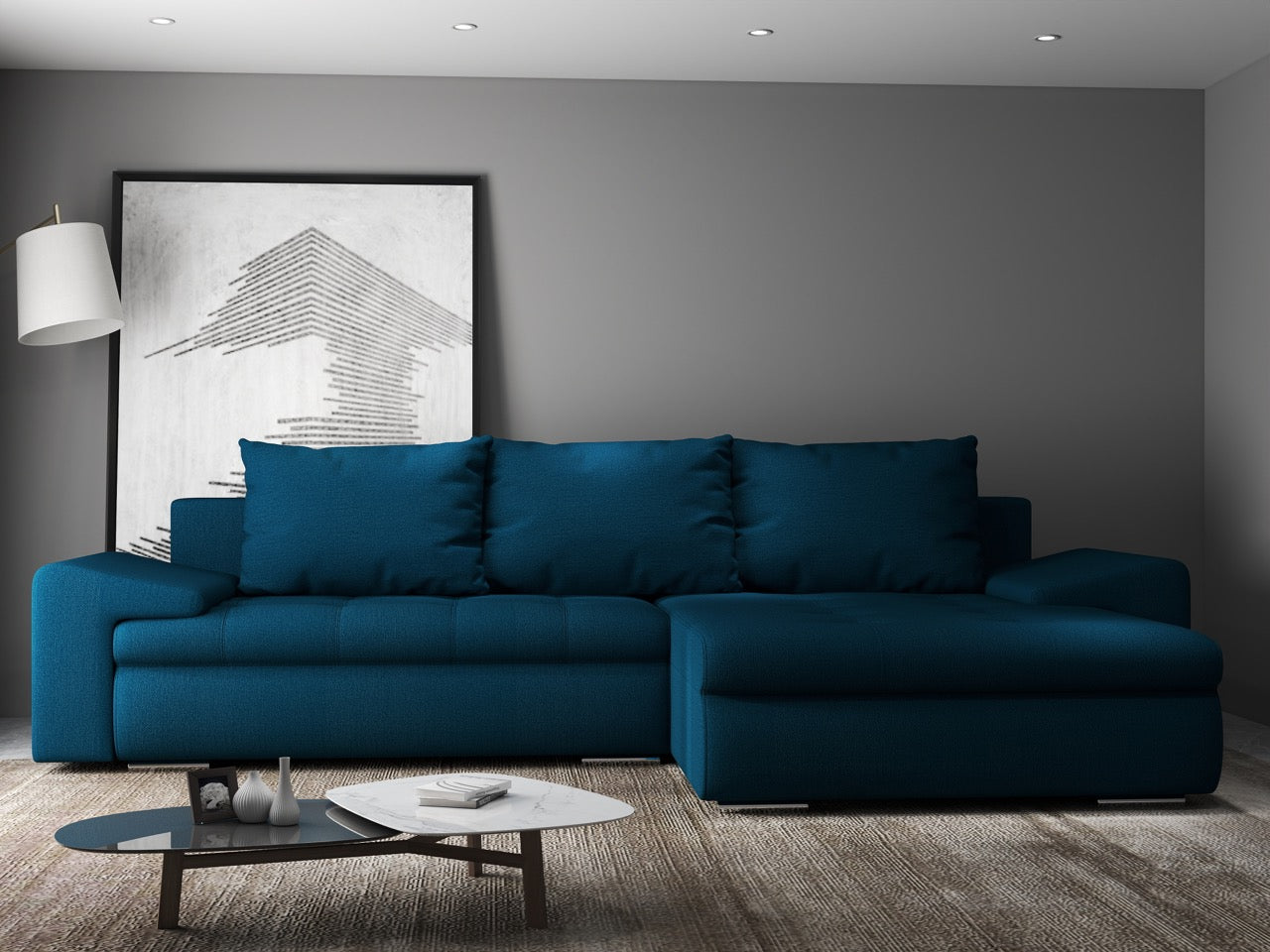 Colțar extensibil dumonde cu ladă de depozitare si sezut confortabil din spuma HR, Leonardo Enjoy Petrol 260x185 cm II Fabrica