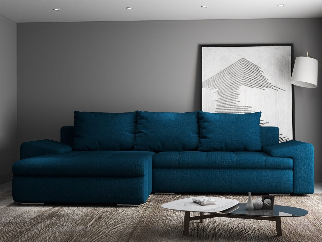 Colțar extensibil dumonde cu ladă de depozitare si sezut confortabil din spuma HR, Leonardo Enjoy Petrol 260x185 cm Fabrica