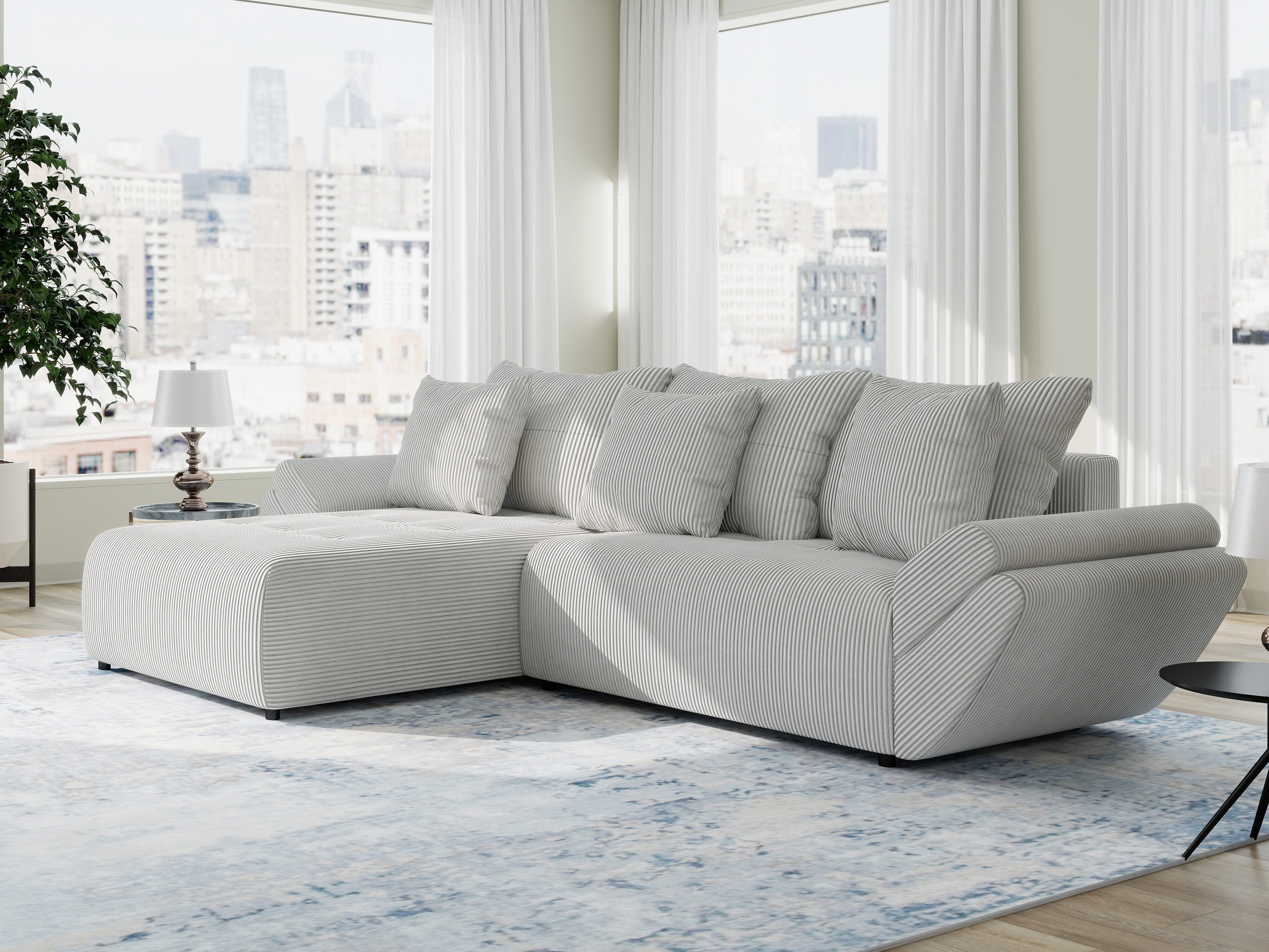 Colțar extensibil dumonde cu ladă de depozitare si sezut confortabil din spuma HR, Berlin Zoom Gri 280x185 cm