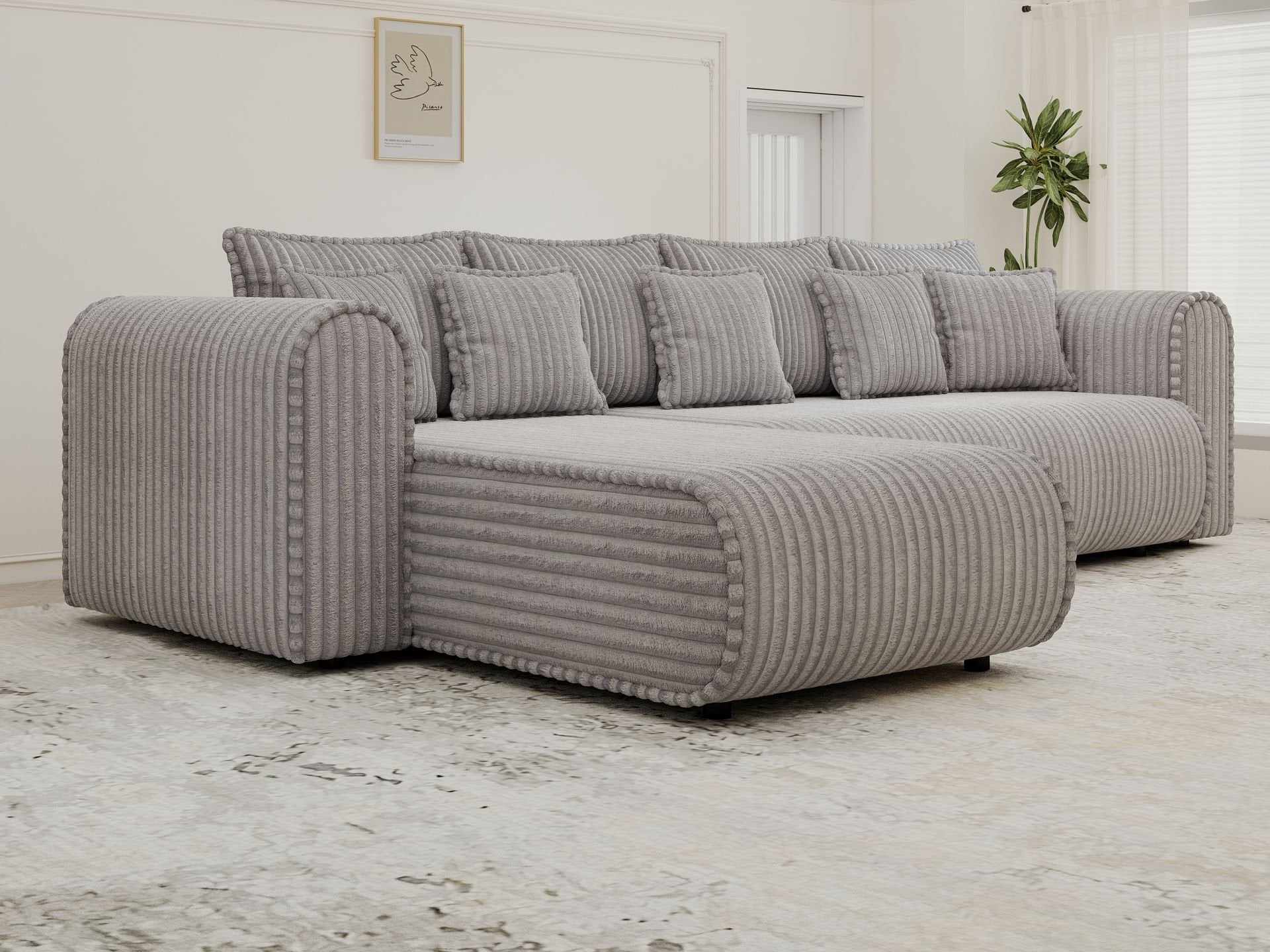 Colțar extensibil dumonde cu ladă de depozitare si sezut confortabil din spuma high-density, Monaco XL Tilia Dove 340x185 cm