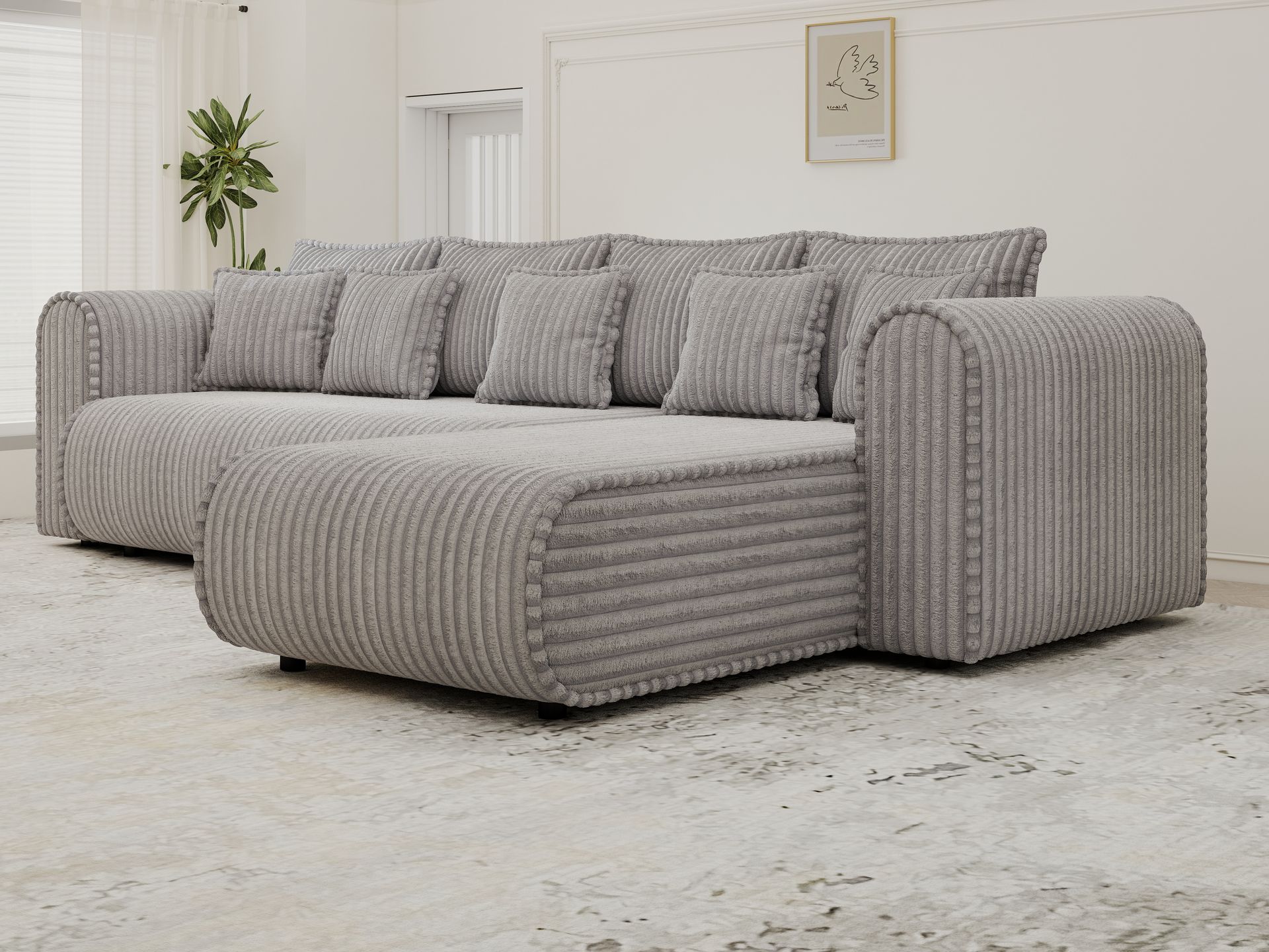Colțar extensibil dumonde cu ladă de depozitare si sezut confortabil din spuma high-density, Monaco XL Tilia Dove II 340x185 cm