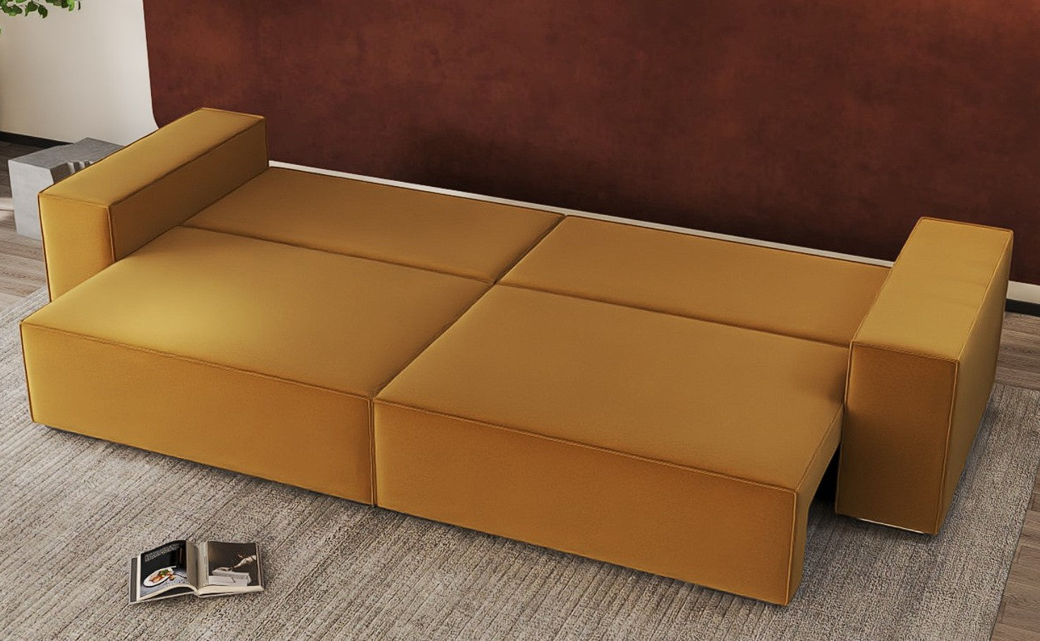 Canapea extensibilă dumonde cu ladă de depozitare si sezut confortabil din spuma HR, Dream Royal Mustar 310x100 cm Fabrica