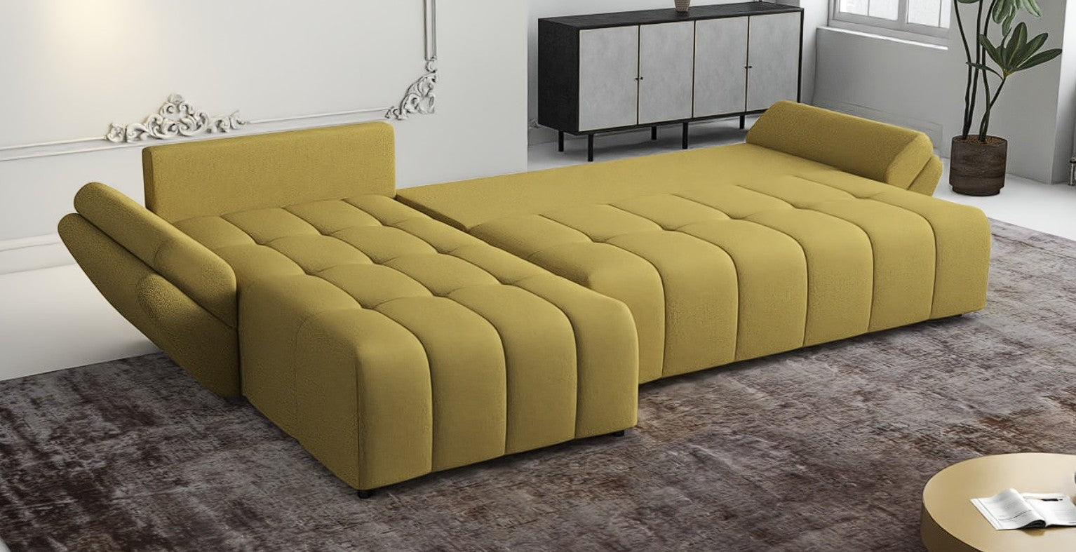 Colțar extensibil dumonde cu ladă de depozitare si sezut confortabil din spuma HR, Berlin XL Enjoy Melon 350x185 cm Fabrica