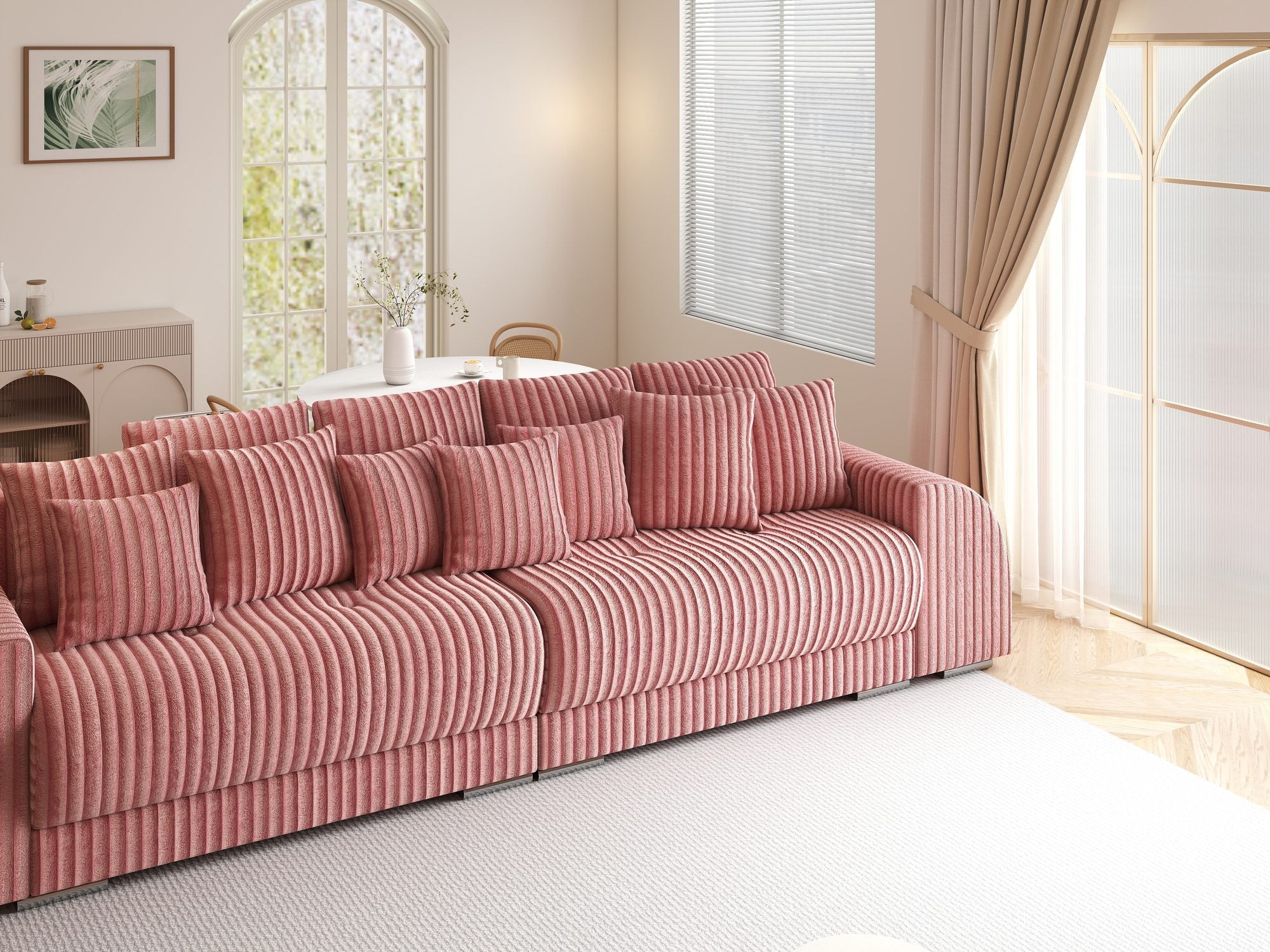 Canapea extensibilă dumonde cu 2 lăzi de depozitare si sezut confortabil din spuma high-density, Verona Tilia Roz Pudrat 62 310x100 cm