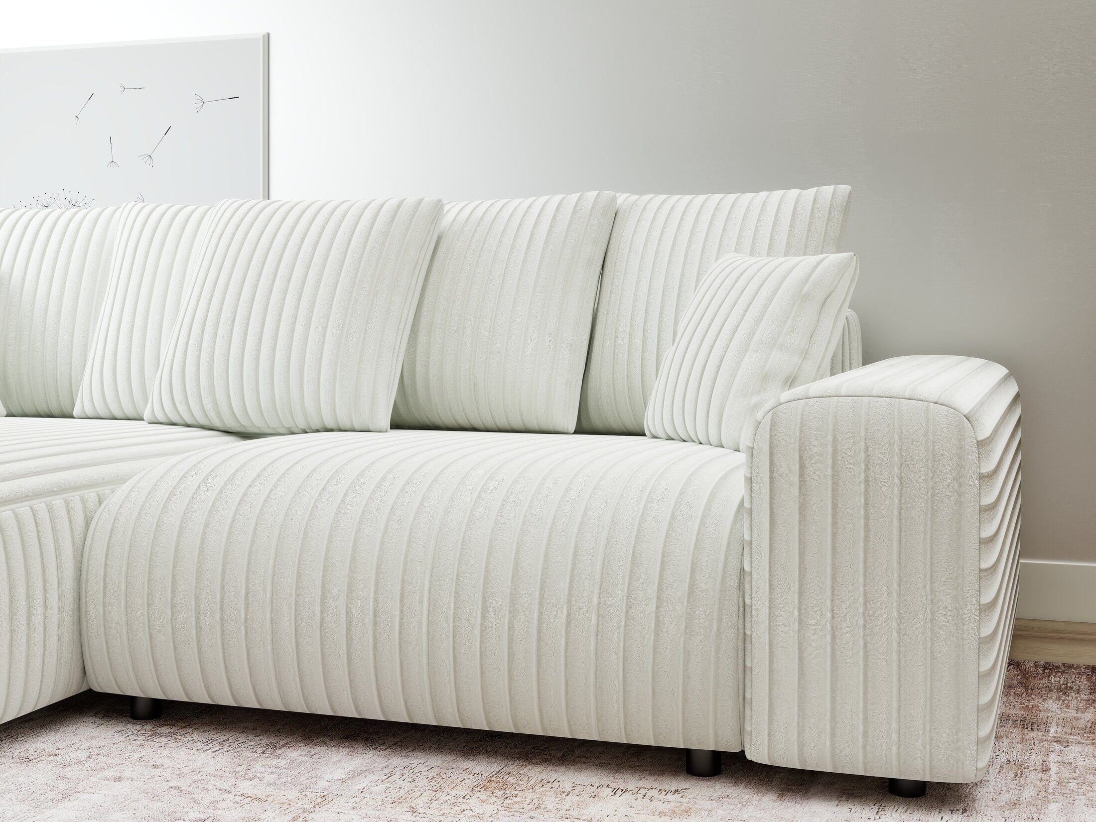 Colțar extensibil dumonde cu ladă de depozitare și șezut confortabil din spumă HR, Luma Ambience Alb 255x168 cm