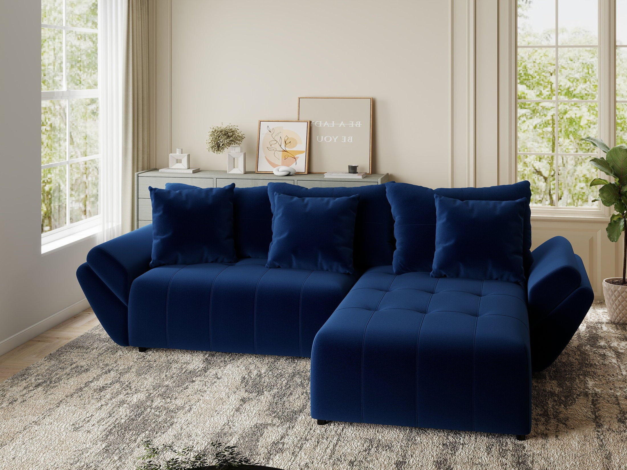 Colțar extensibil dumonde cu ladă de depozitare si sezut confortabil din spuma HR, Berlin Royal Albastru Navy 280x185 cm II