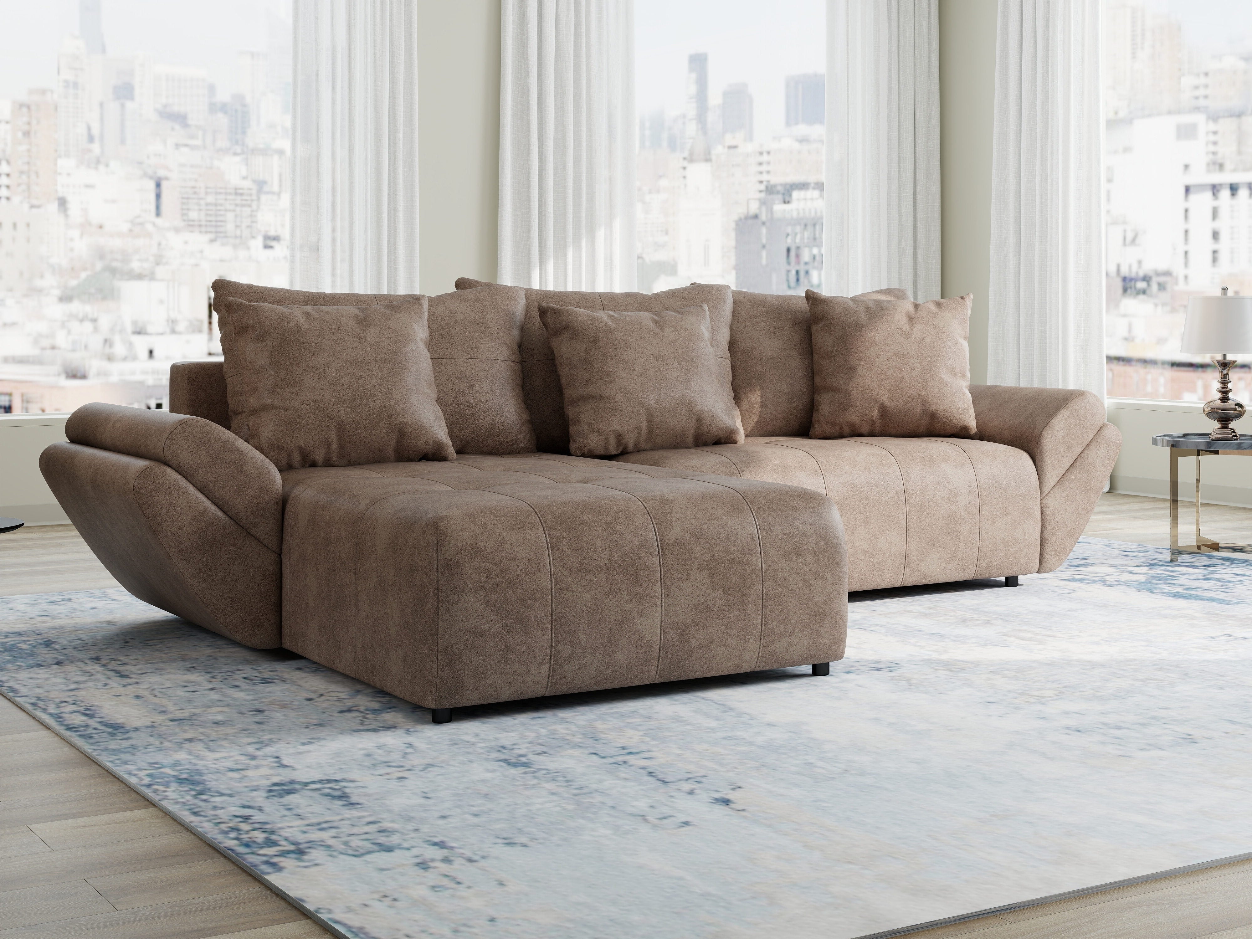 Colțar extensibil dumonde cu ladă de depozitare si sezut confortabil din spuma HR, Berlin Tobago Maro280x185 cm