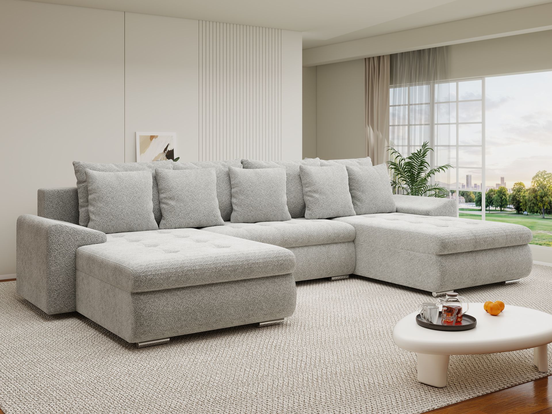 Colțar extensibil dumonde cu ladă de depozitare si sezut confortabil din spuma high-density, Leonardo U Arena Gri 15 360x185 cm