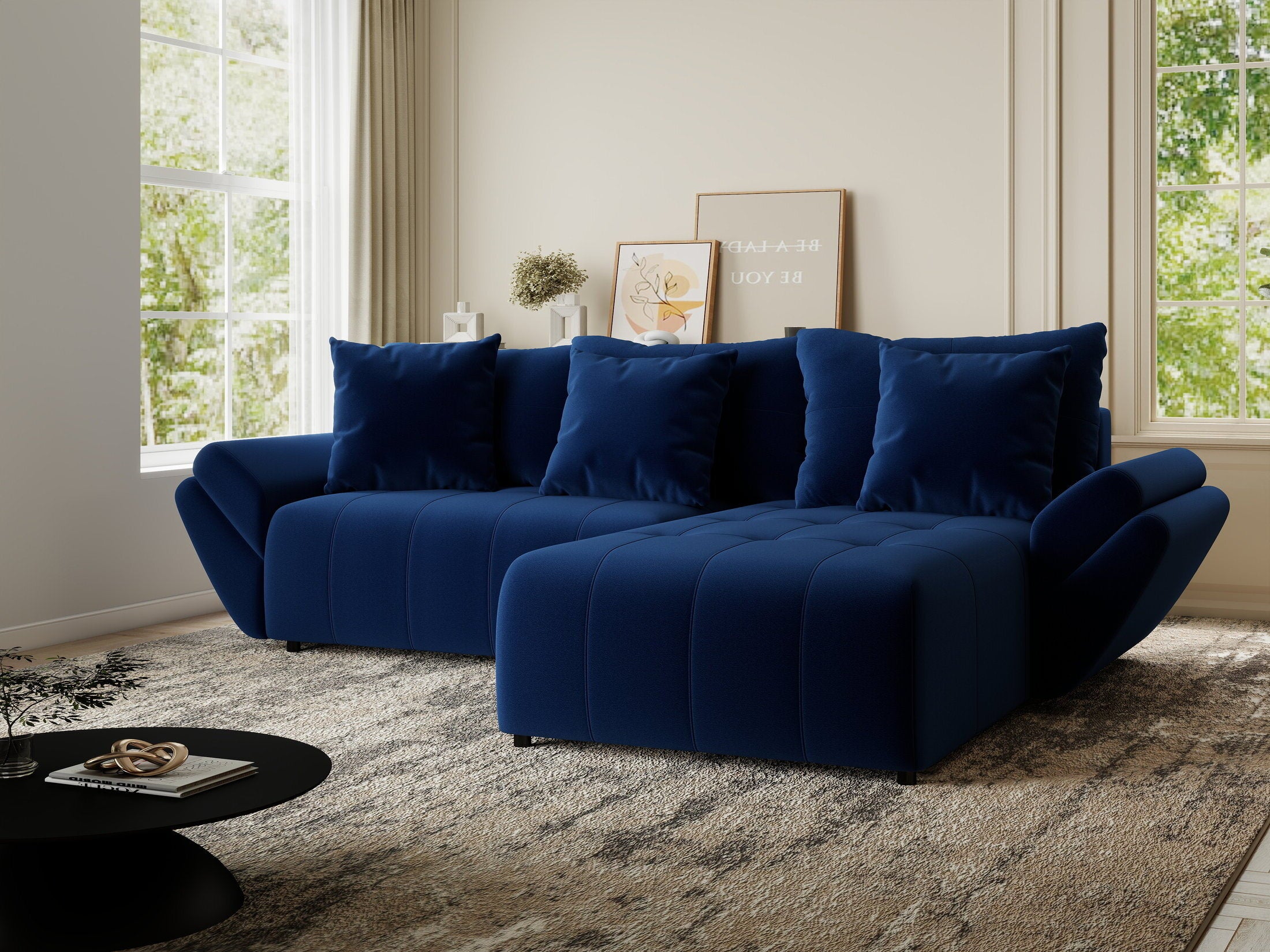 Colțar extensibil dumonde cu ladă de depozitare si sezut confortabil din spuma HR, Berlin Royal Albastru Navy 280x185 cm II