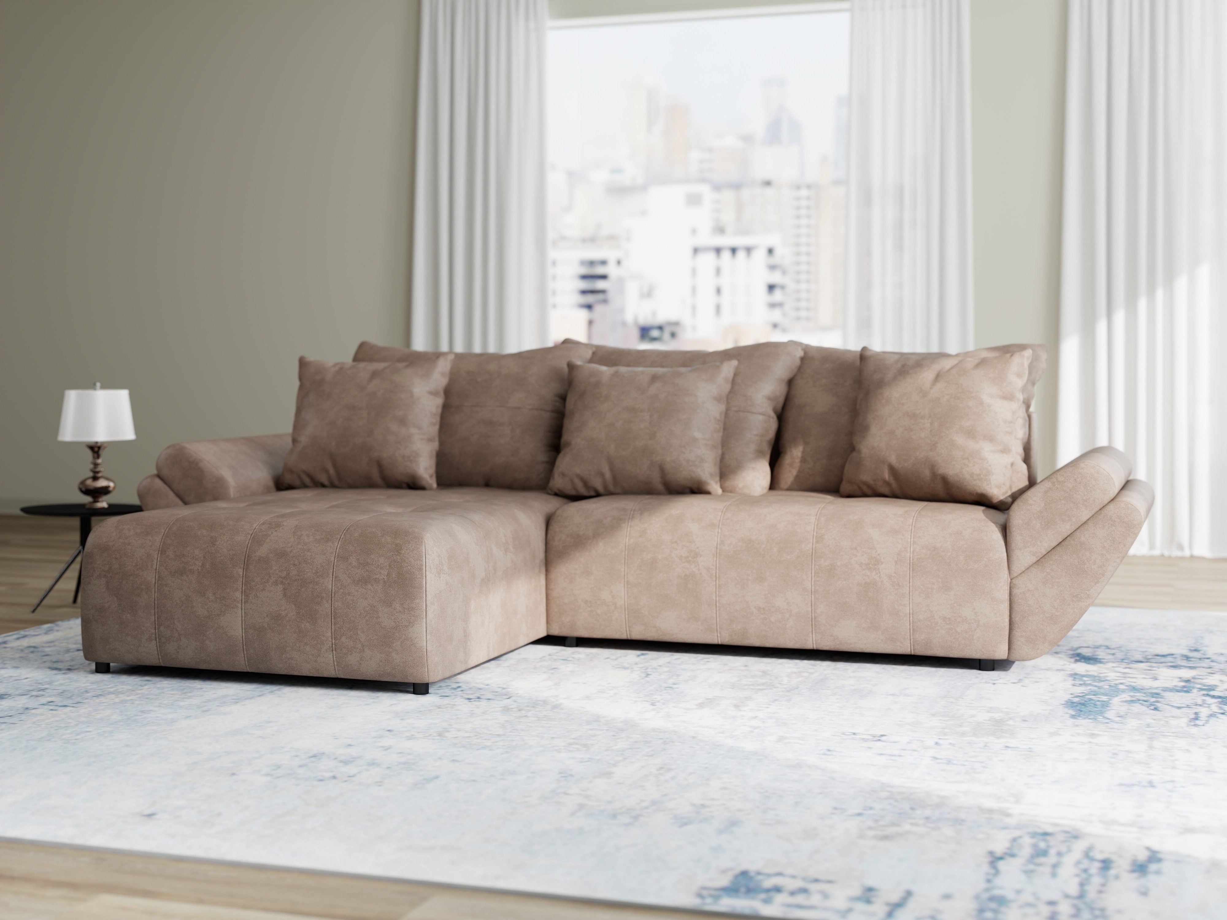 Colțar extensibil dumonde cu ladă de depozitare si sezut confortabil din spuma HR, Berlin Tobago Maro280x185 cm