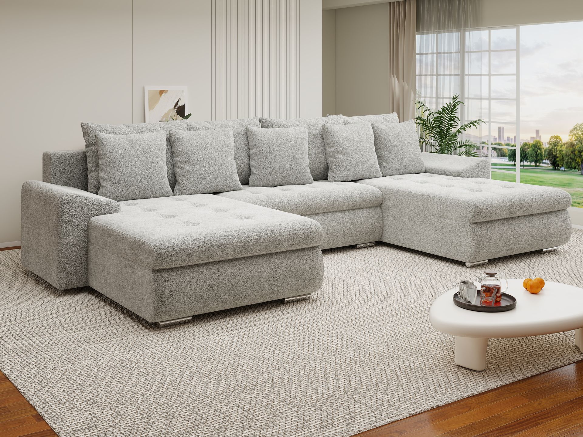 Colțar extensibil dumonde cu ladă de depozitare si sezut confortabil din spuma high-density, Leonardo U Arena Gri 15 360x185 cm