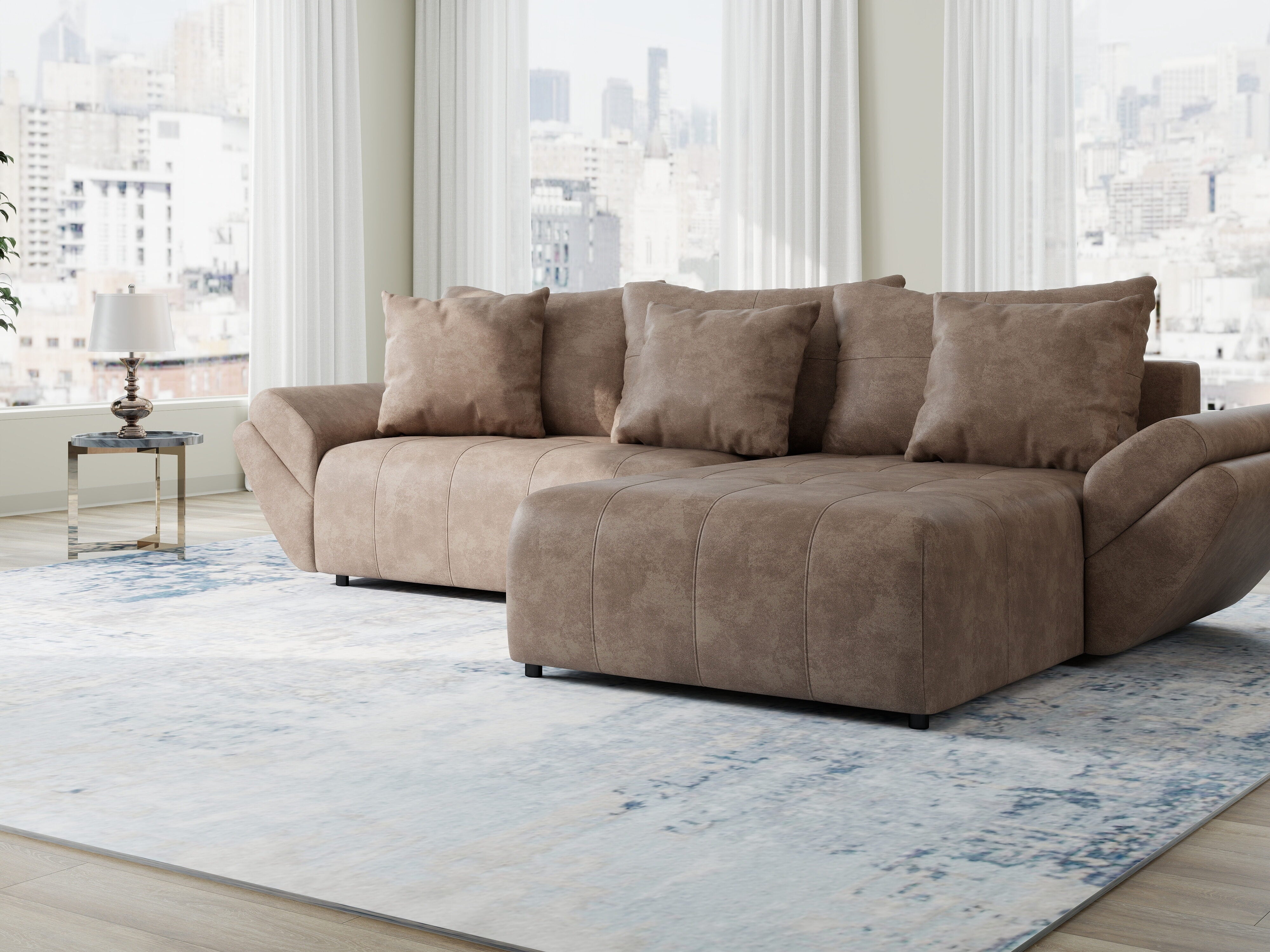 Colțar extensibil dumonde cu ladă de depozitare si sezut confortabil din spuma HR, Berlin Tobago Maro 280x185 cm II