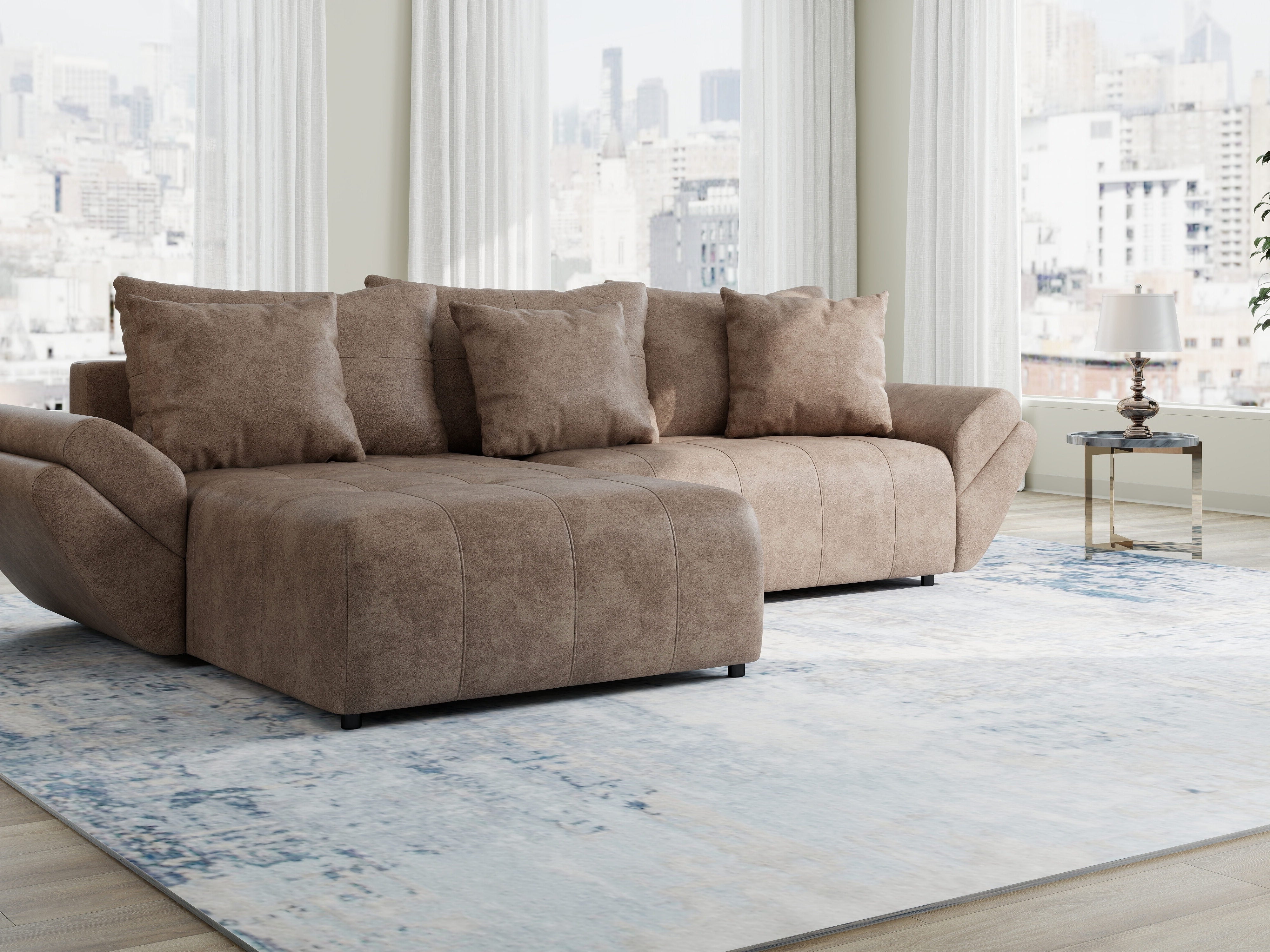 Colțar extensibil dumonde cu ladă de depozitare si sezut confortabil din spuma HR, Berlin Tobago Maro280x185 cm