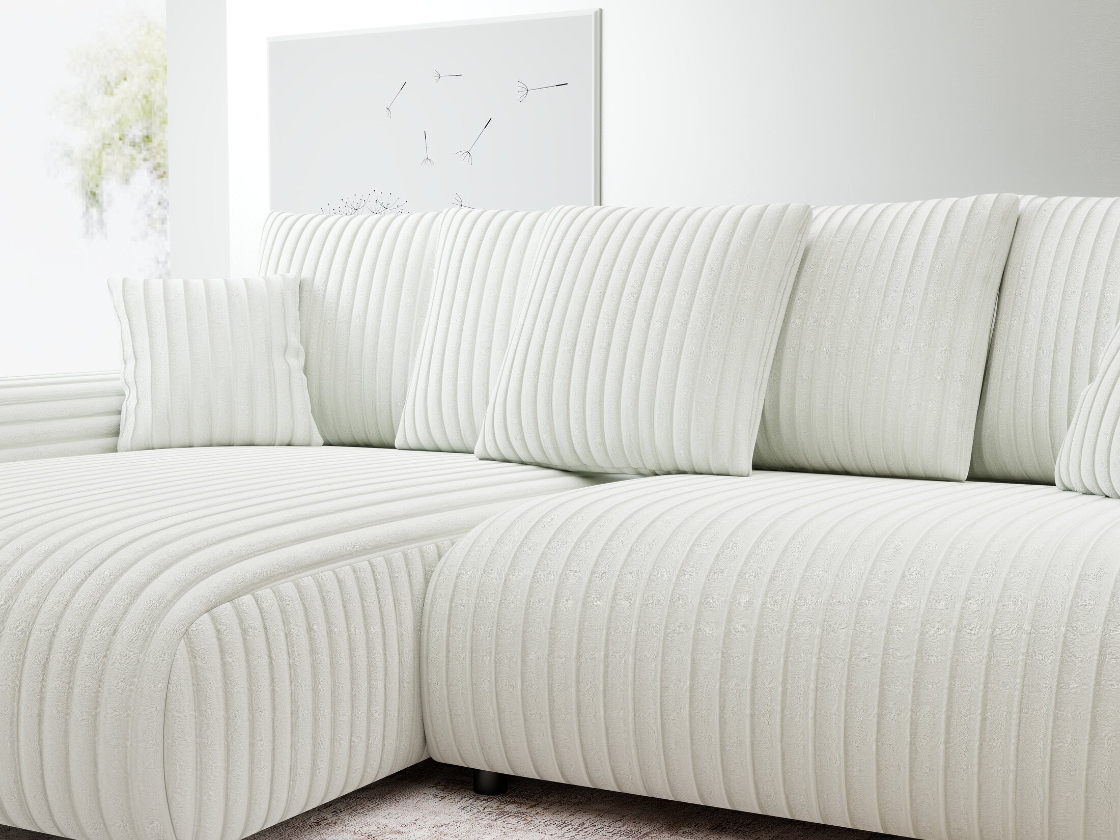 Colțar extensibil dumonde cu ladă de depozitare și șezut confortabil din spumă HR, Luma Ambience Alb 255x168 cm