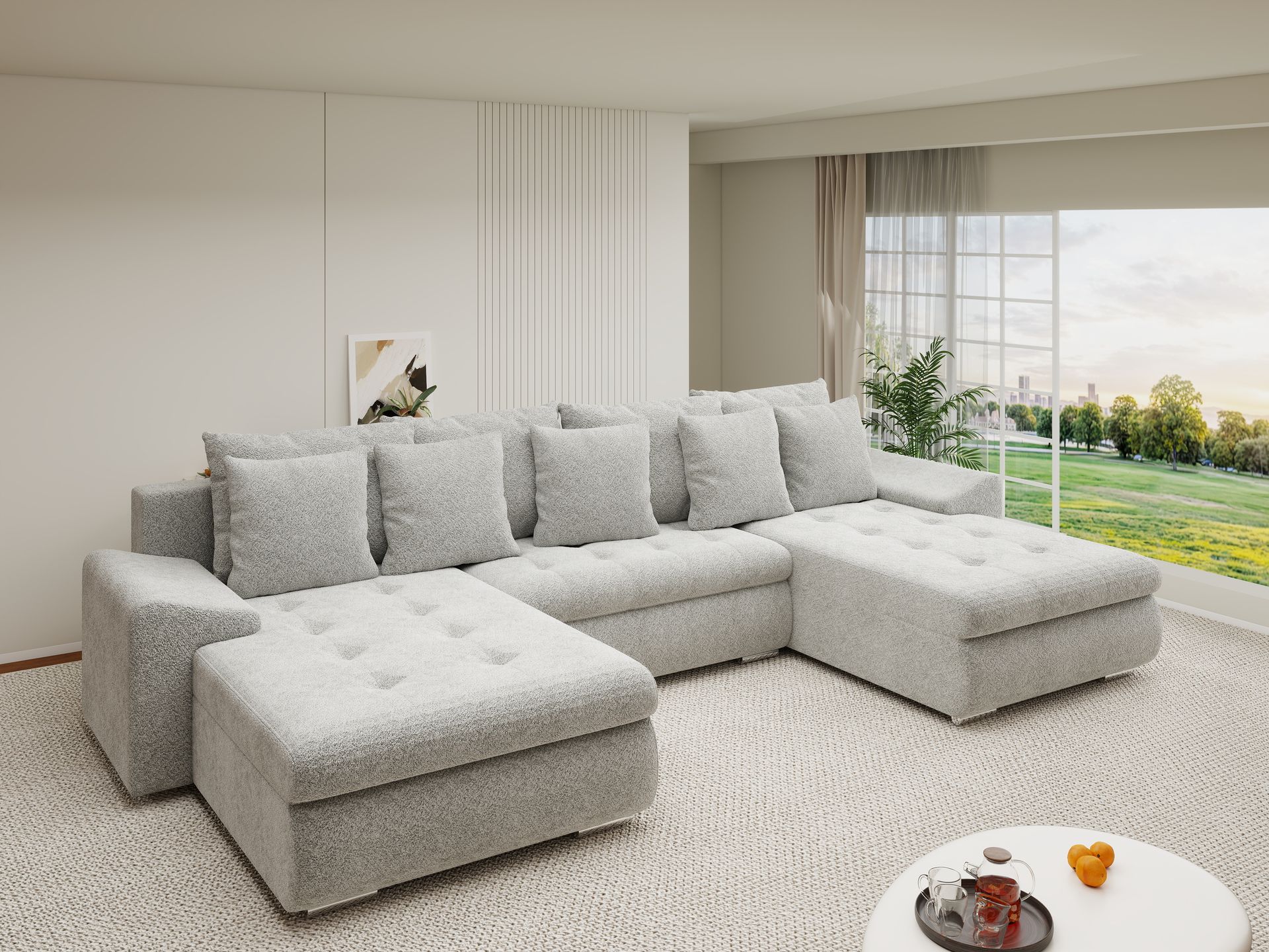 Colțar extensibil dumonde cu ladă de depozitare si sezut confortabil din spuma high-density, Leonardo U Arena Gri 15 360x185 cm