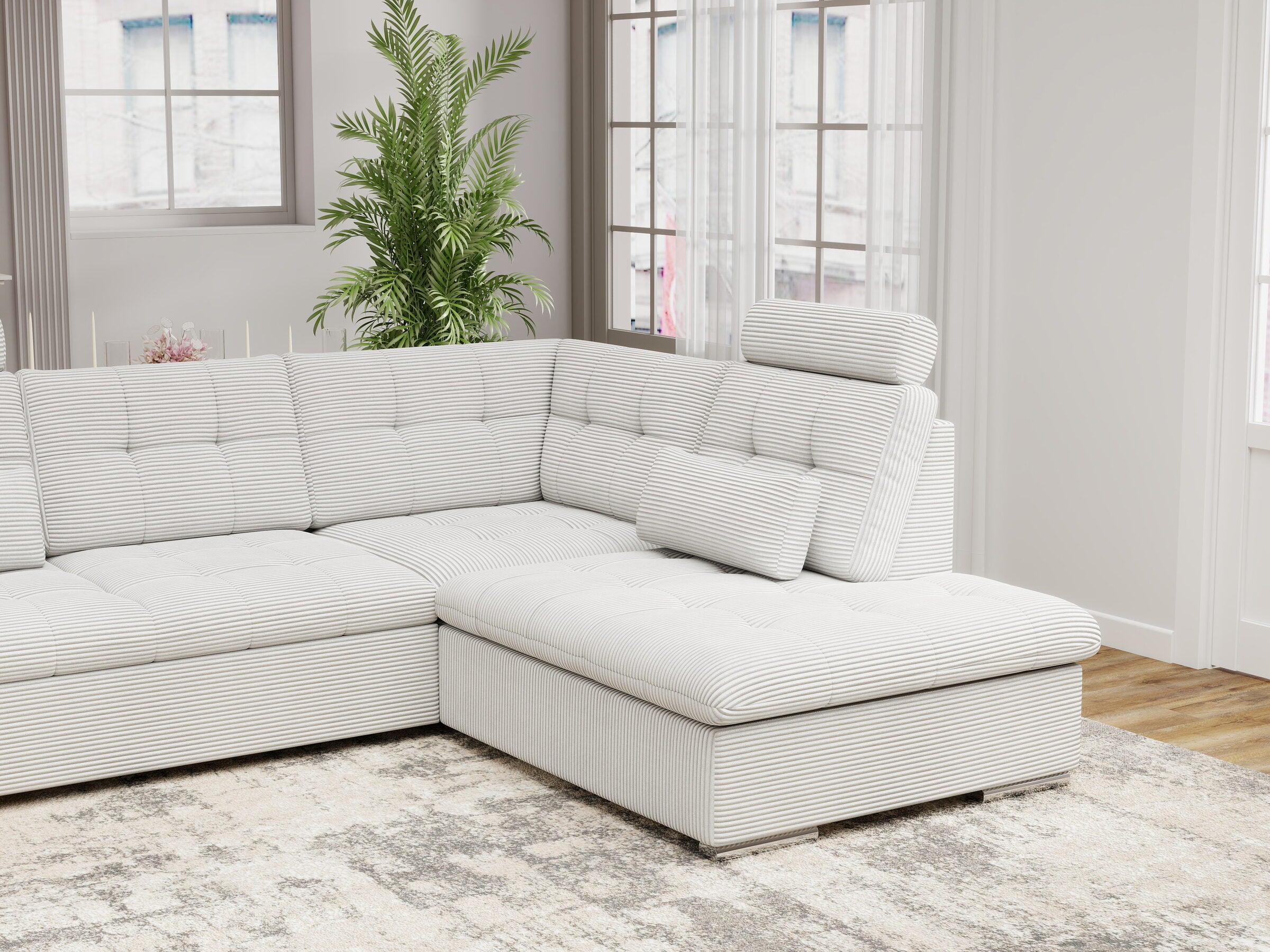 Colțar extensibil dumonde cu ladă de depozitare și șezut confortabil din spumă HR, Merkur XL Zoom Gri 256x217 cm II