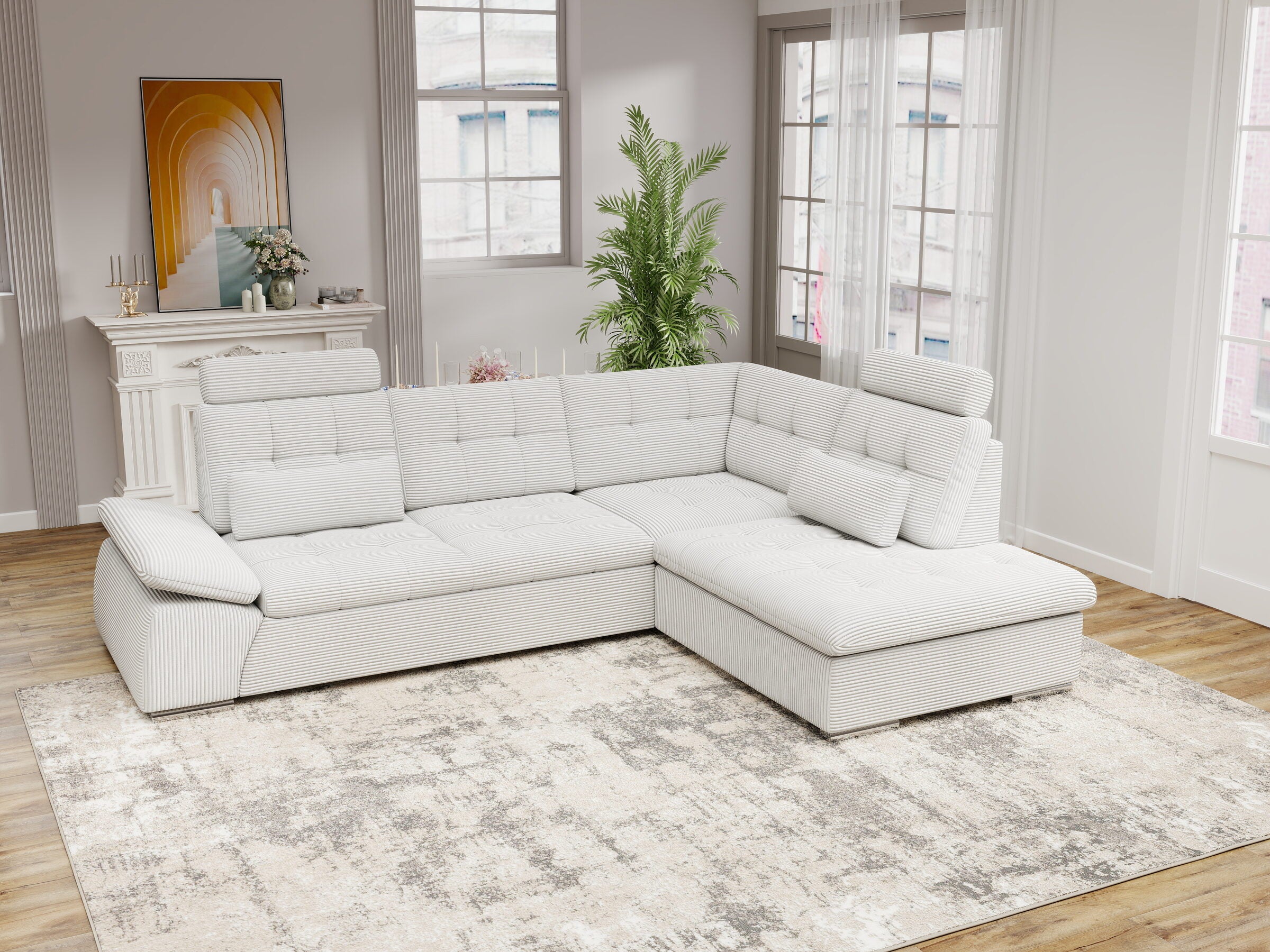 Colțar extensibil dumonde cu ladă de depozitare și șezut confortabil din spumă HR, Merkur XL Zoom Gri 256x217 cm II