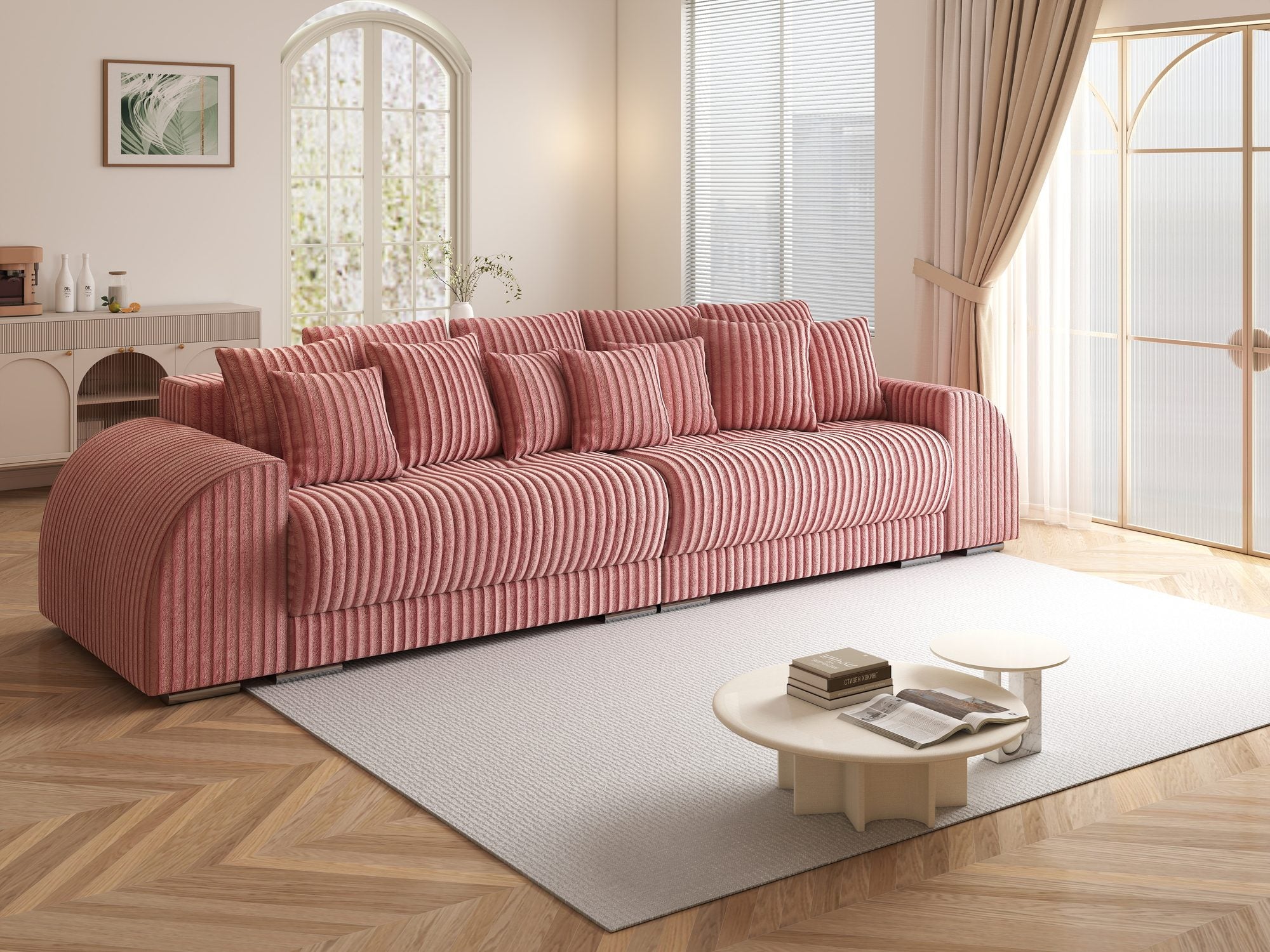 Canapea extensibilă dumonde cu 2 lăzi de depozitare si sezut confortabil din spuma high-density, Verona Tilia Roz Pudrat 62 310x100 cm