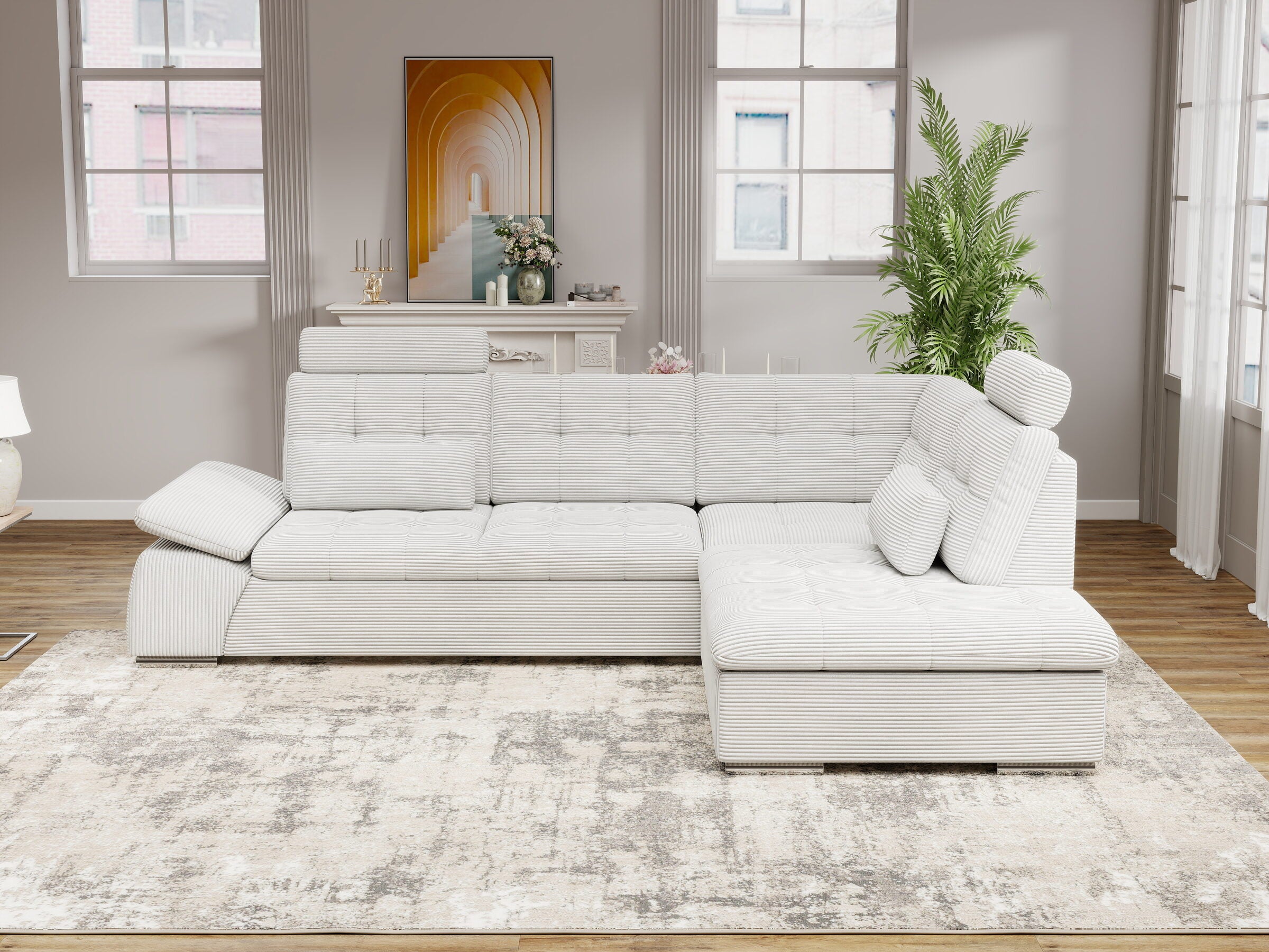 Colțar extensibil dumonde cu ladă de depozitare și șezut confortabil din spumă HR, Merkur XL Zoom Gri 256x217 cm II