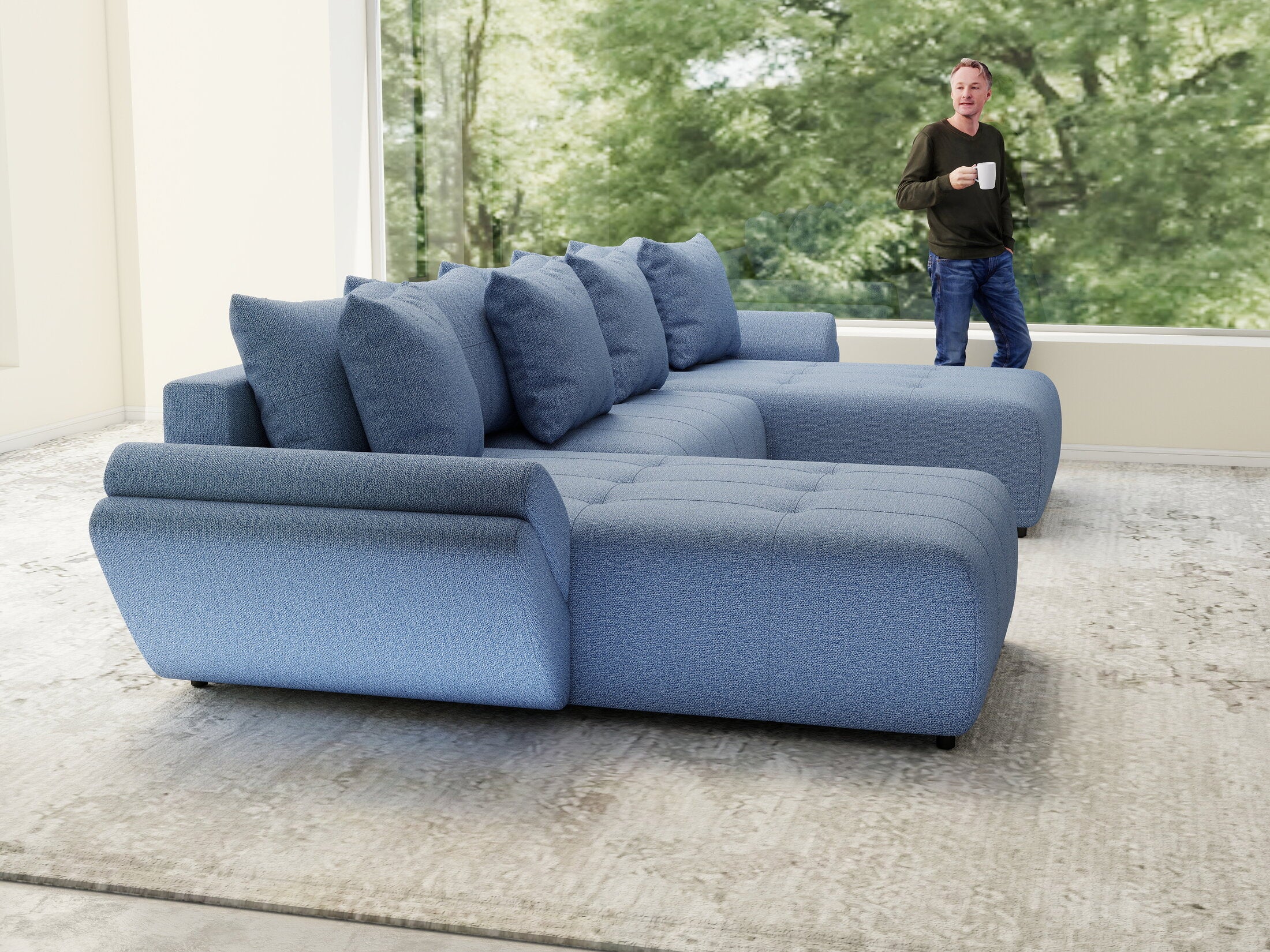 Colțar extensibil dumonde cu ladă de depozitare Berlin U Enjoy Blue 400x185 cm