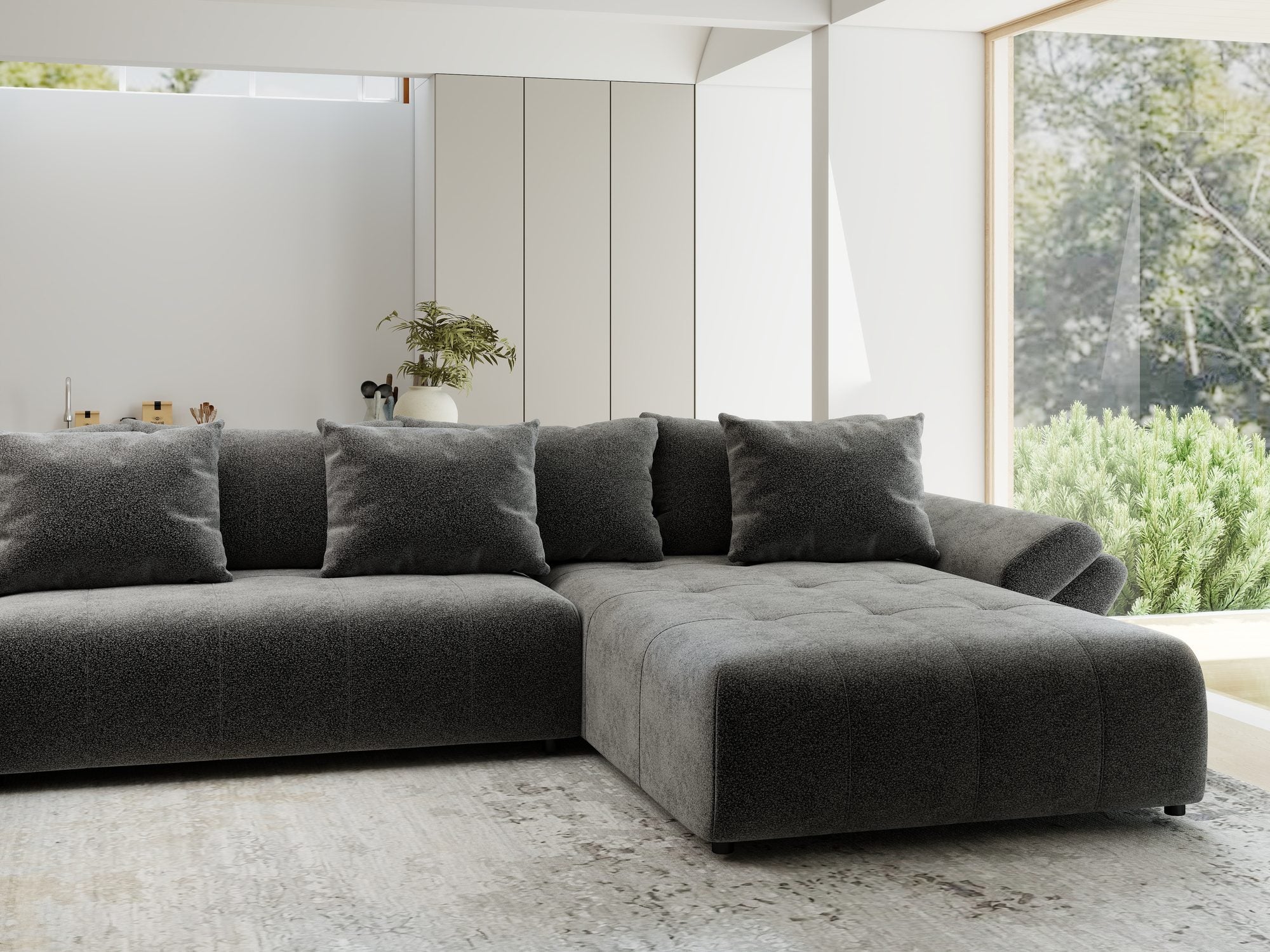 Colțar extensibil dumonde cu ladă de depozitare si sezut confortabil din spuma high-density, Berlin U Quelle Gri 92 380x180 cm