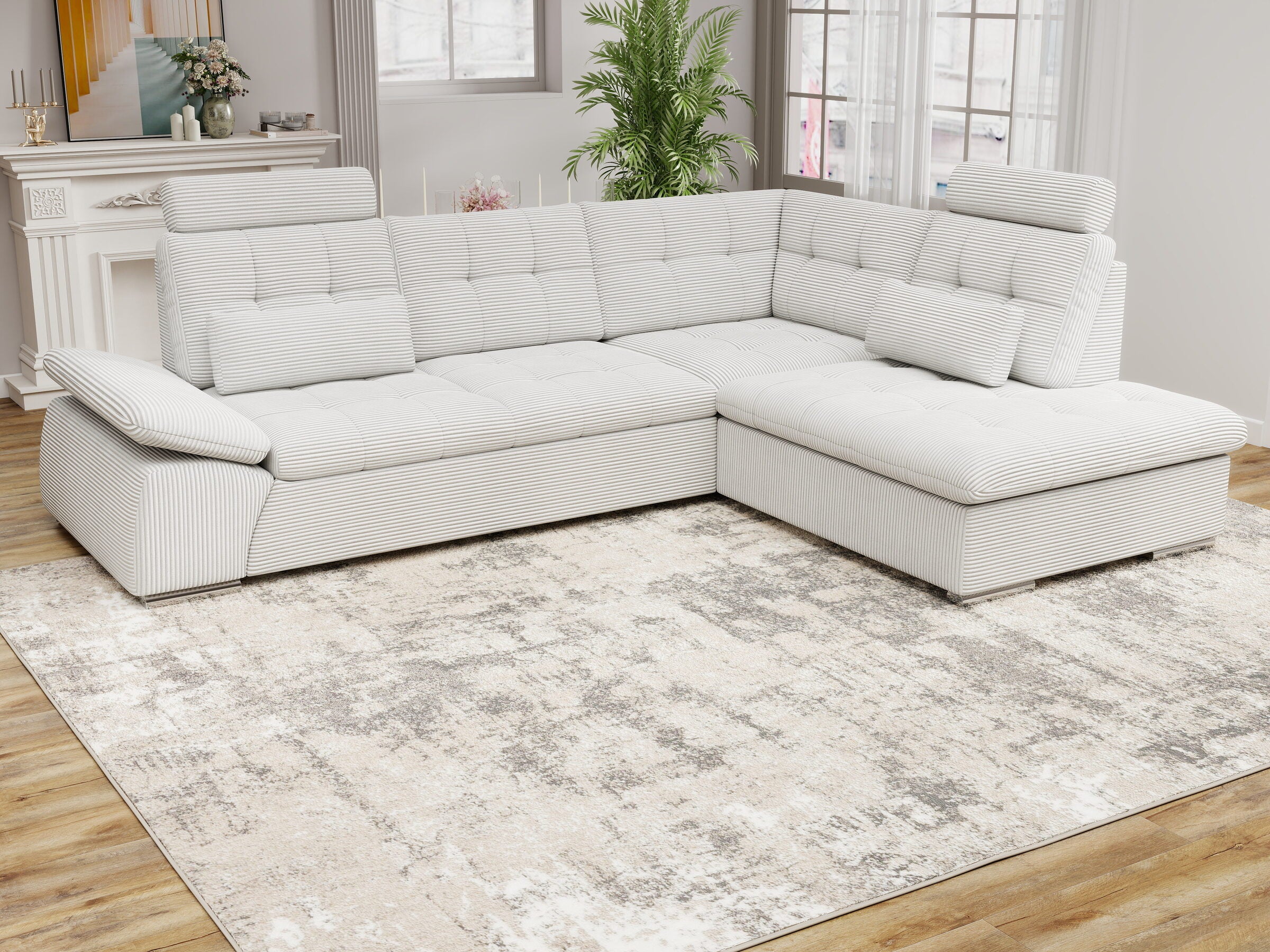 Colțar extensibil dumonde cu ladă de depozitare și șezut confortabil din spumă HR, Merkur XL Zoom Gri 256x217 cm II