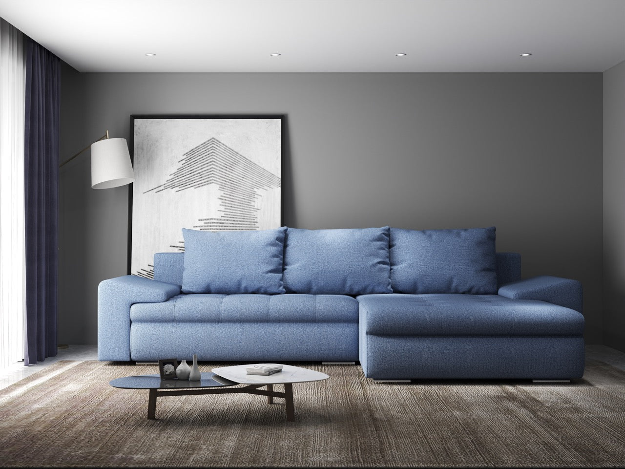 Colțar extensibil dumonde cu ladă de depozitare si sezut confortabil din spuma HR, Leonardo Enjoy Albastru 260x185 cm II Fabrica