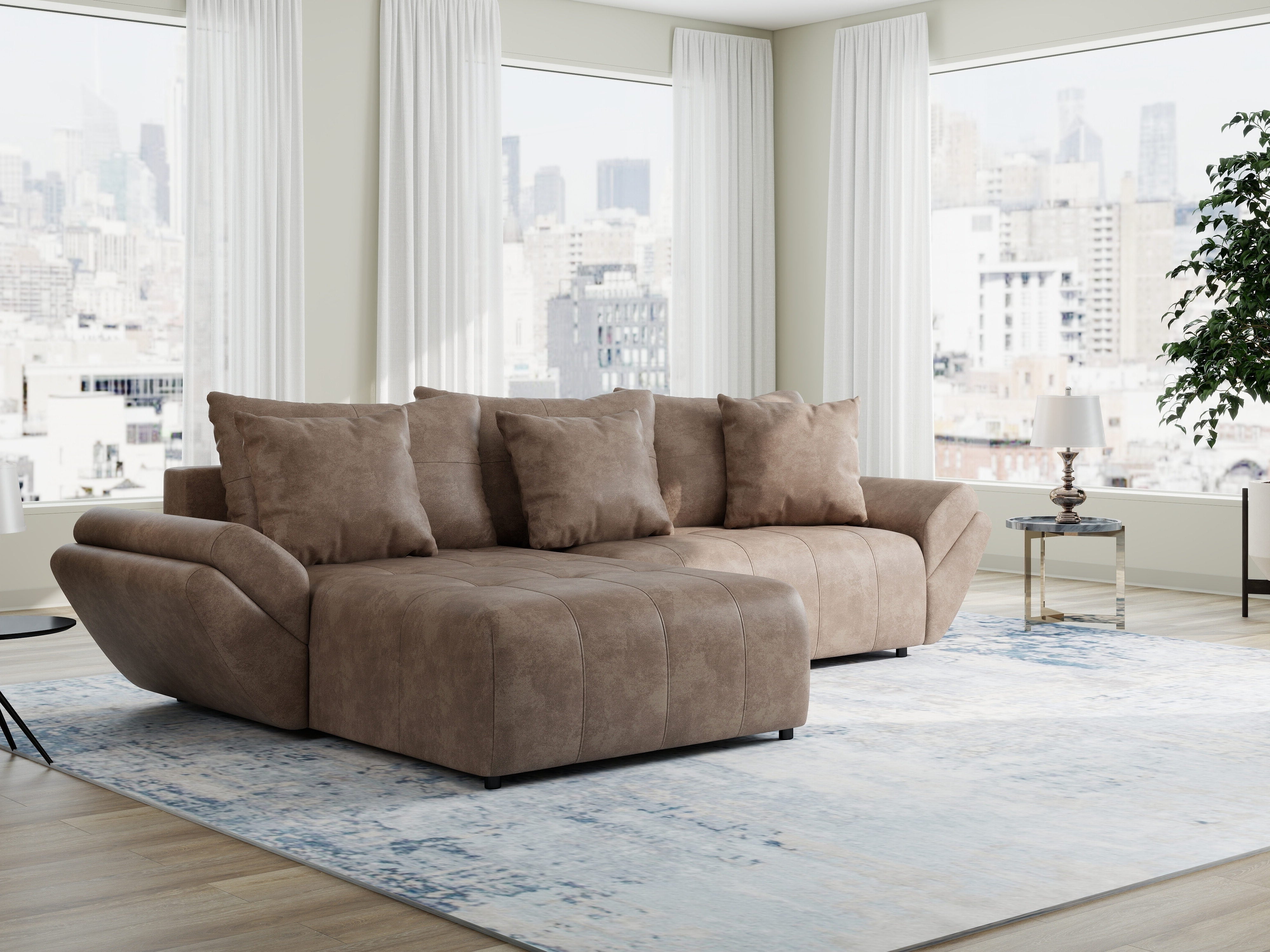 Colțar extensibil dumonde cu ladă de depozitare si sezut confortabil din spuma HR, Berlin Tobago Maro280x185 cm