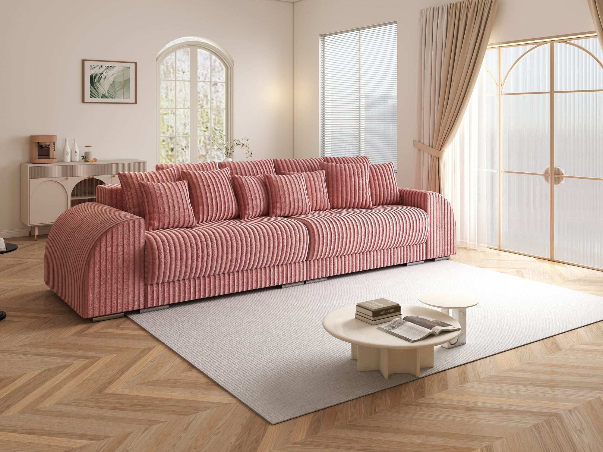 Canapea extensibilă dumonde cu 2 lăzi de depozitare si sezut confortabil din spuma high-density, Verona Tilia Roz Pudrat 62 310x100 cm