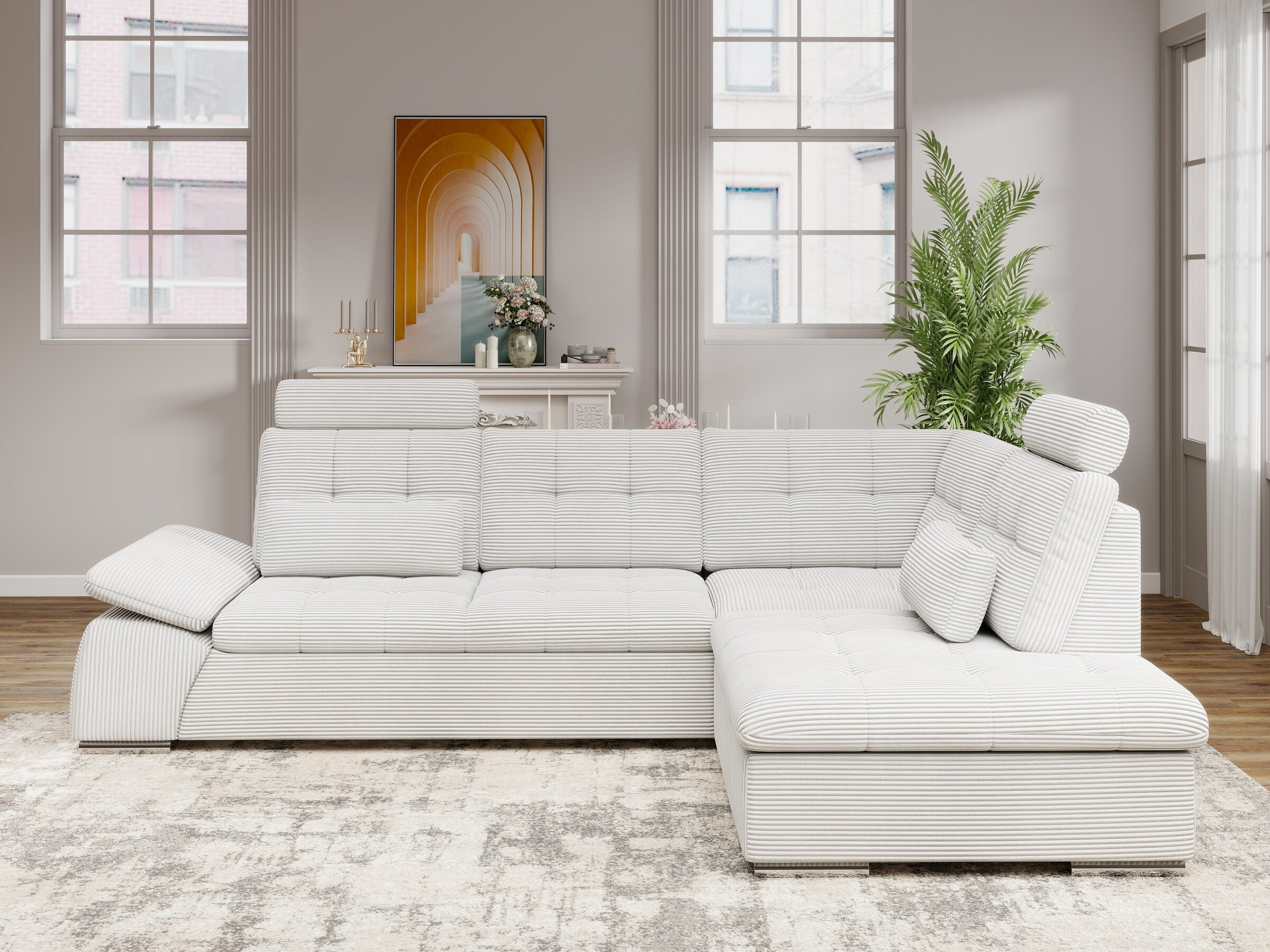 Colțar extensibil dumonde cu ladă de depozitare și șezut confortabil din spumă HR, Merkur XL Zoom Gri 256x217 cm II