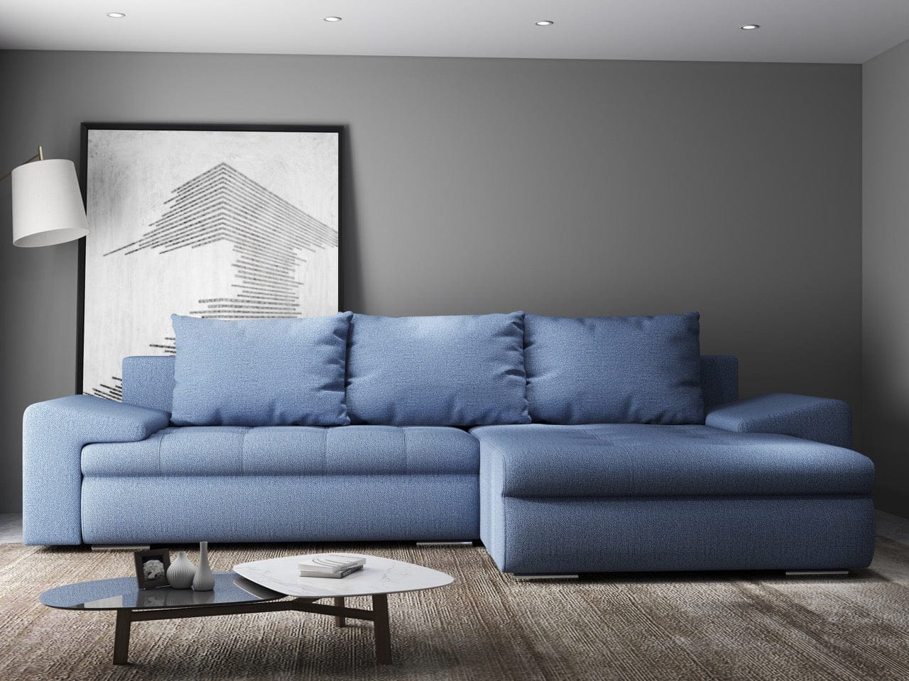 Colțar extensibil dumonde cu ladă de depozitare si sezut confortabil din spuma HR, Leonardo Enjoy Albastru 260x185 cm II Fabrica