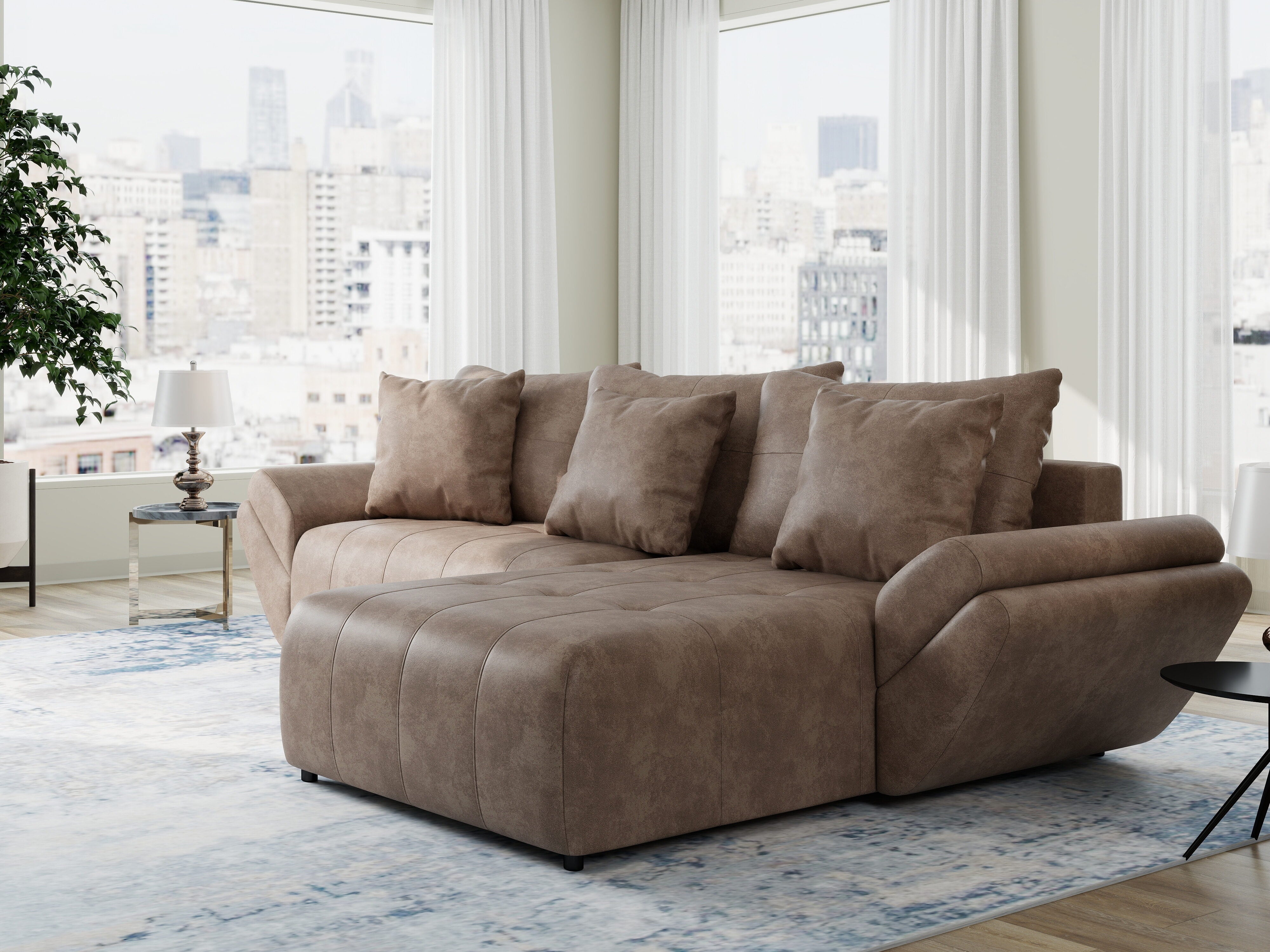 Colțar extensibil dumonde cu ladă de depozitare si sezut confortabil din spuma HR, Berlin Tobago Maro 280x185 cm II