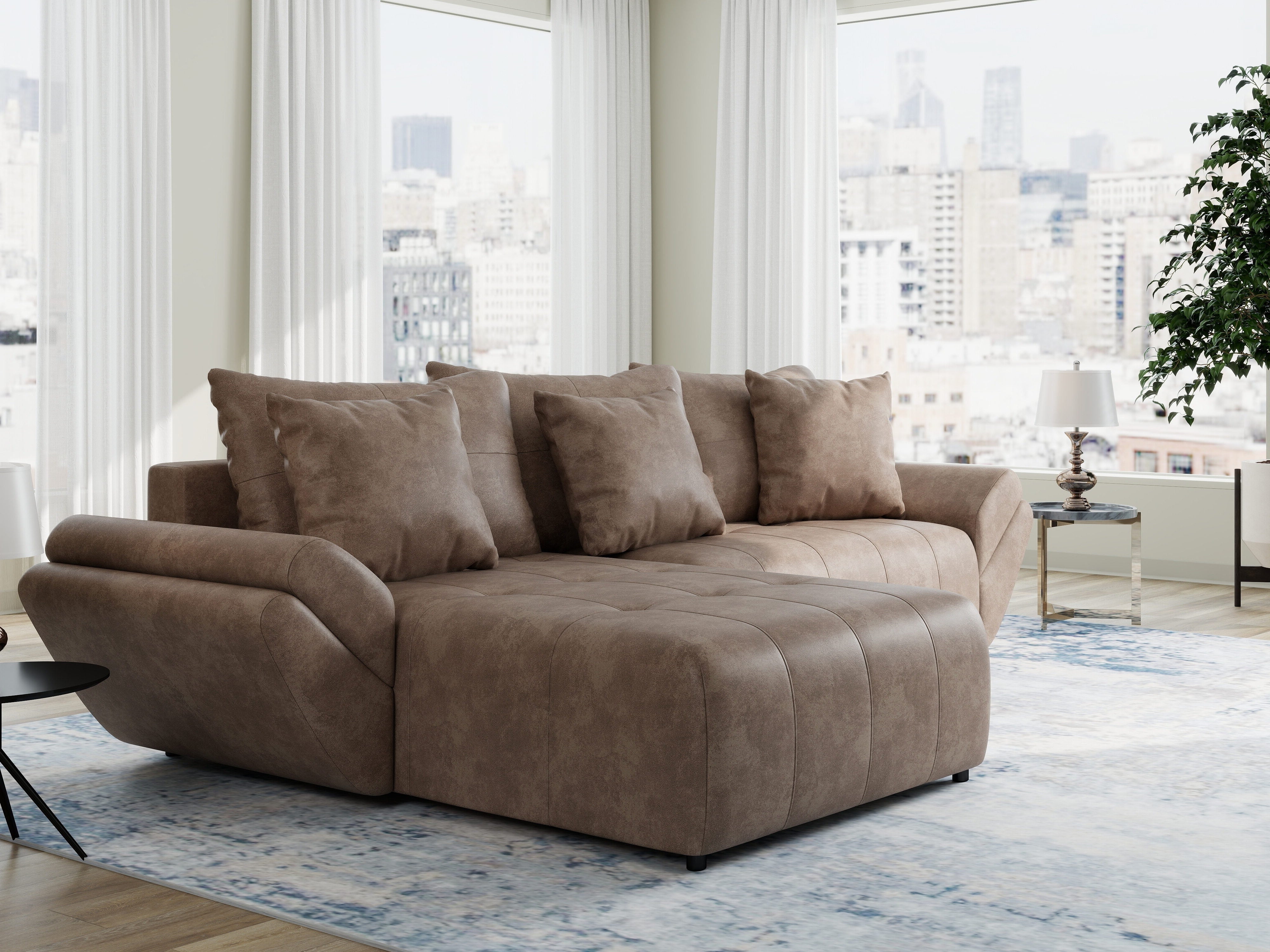 Colțar extensibil dumonde cu ladă de depozitare si sezut confortabil din spuma HR, Berlin Tobago Maro280x185 cm