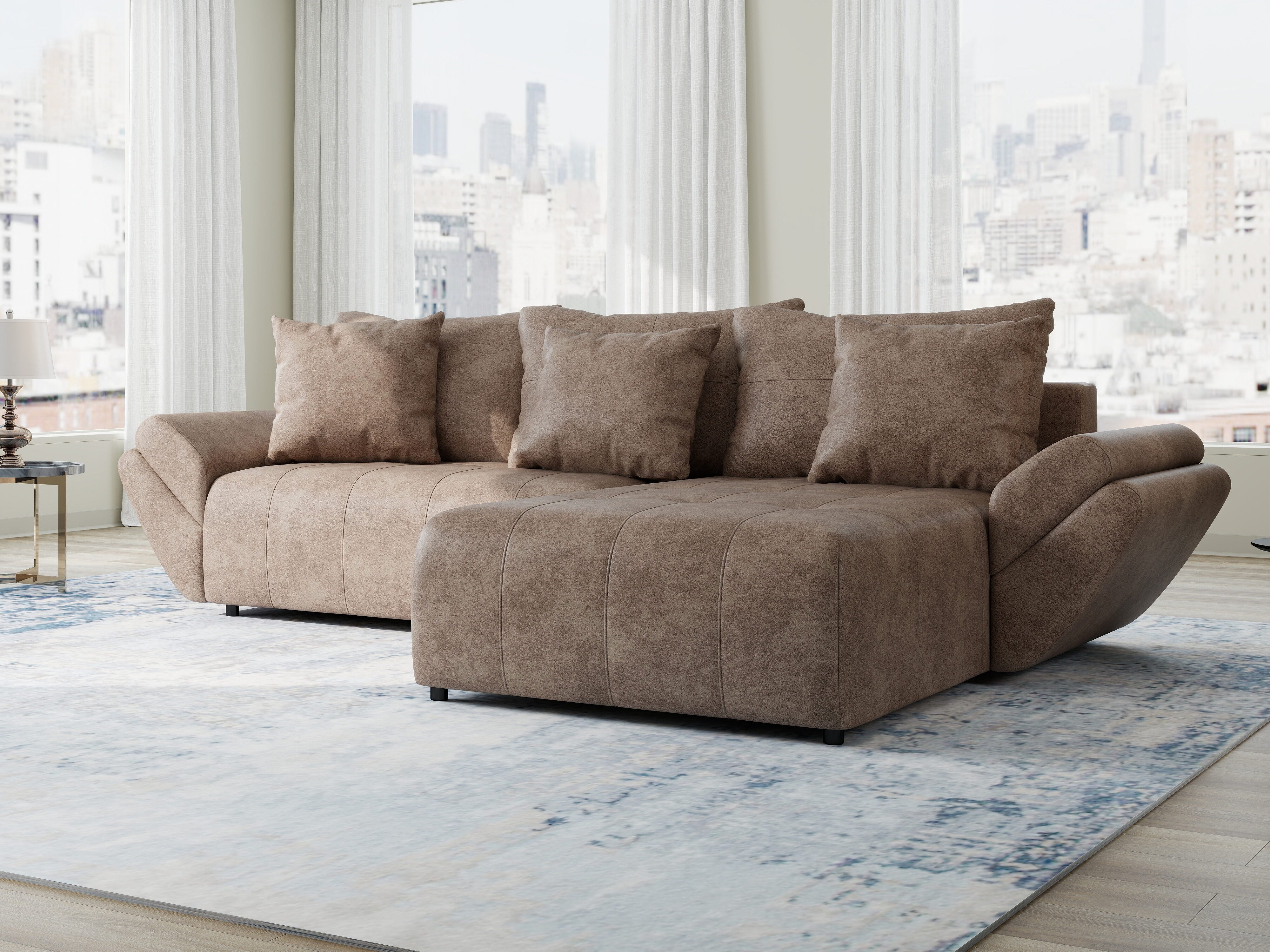 Colțar extensibil dumonde cu ladă de depozitare si sezut confortabil din spuma HR, Berlin Tobago Maro 280x185 cm II