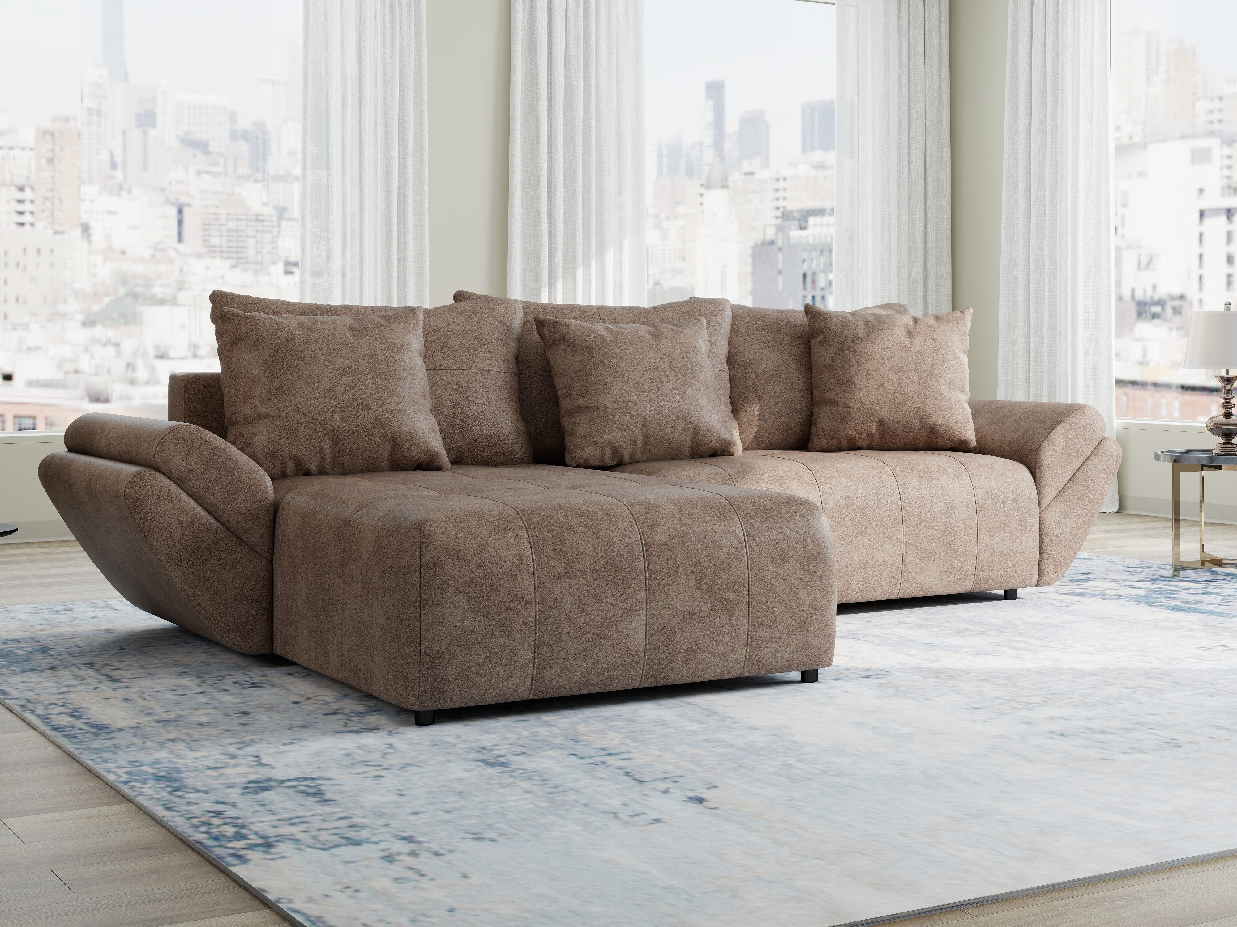 Colțar extensibil dumonde cu ladă de depozitare si sezut confortabil din spuma HR, Berlin Tobago Maro280x185 cm