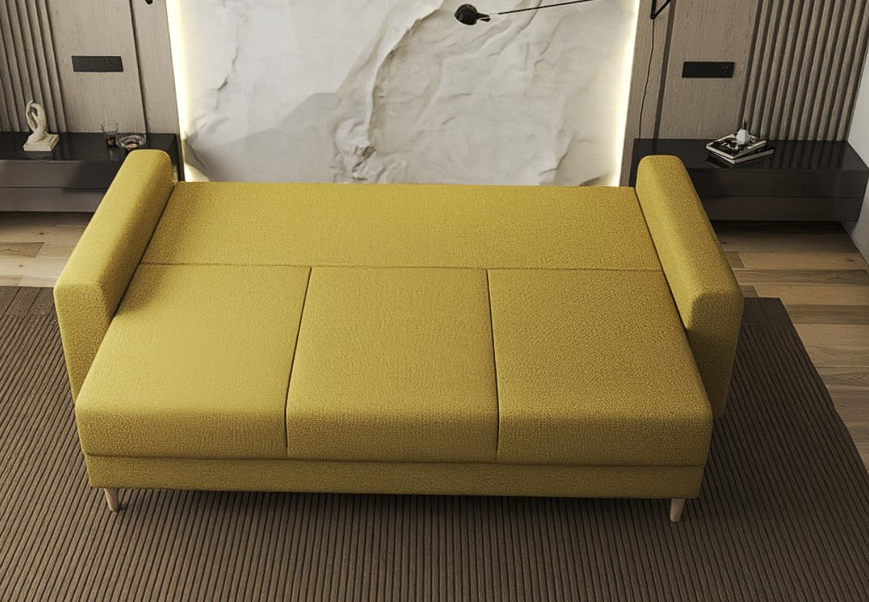 Canapea extensibilă dumonde cu ladă de depozitare si sezut confortabil din spuma HR, Kronos Enjoy Melon 210x100 cm fabrica