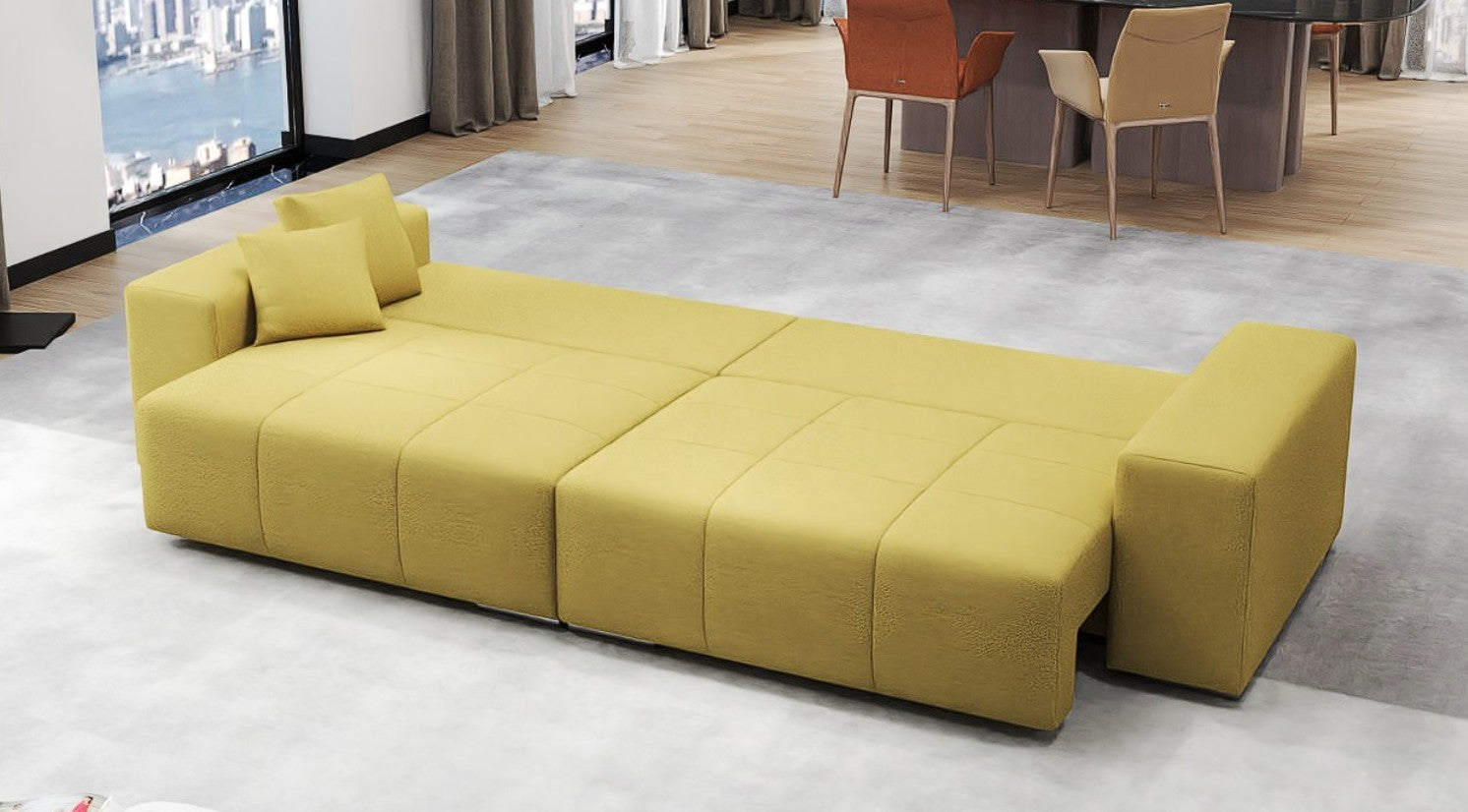 Canapea extensibilă dumonde cu ladă de depozitare si sezut confortabil din spuma HR, Marbela Enjoy Melon XXL 295x100 cm fabrica