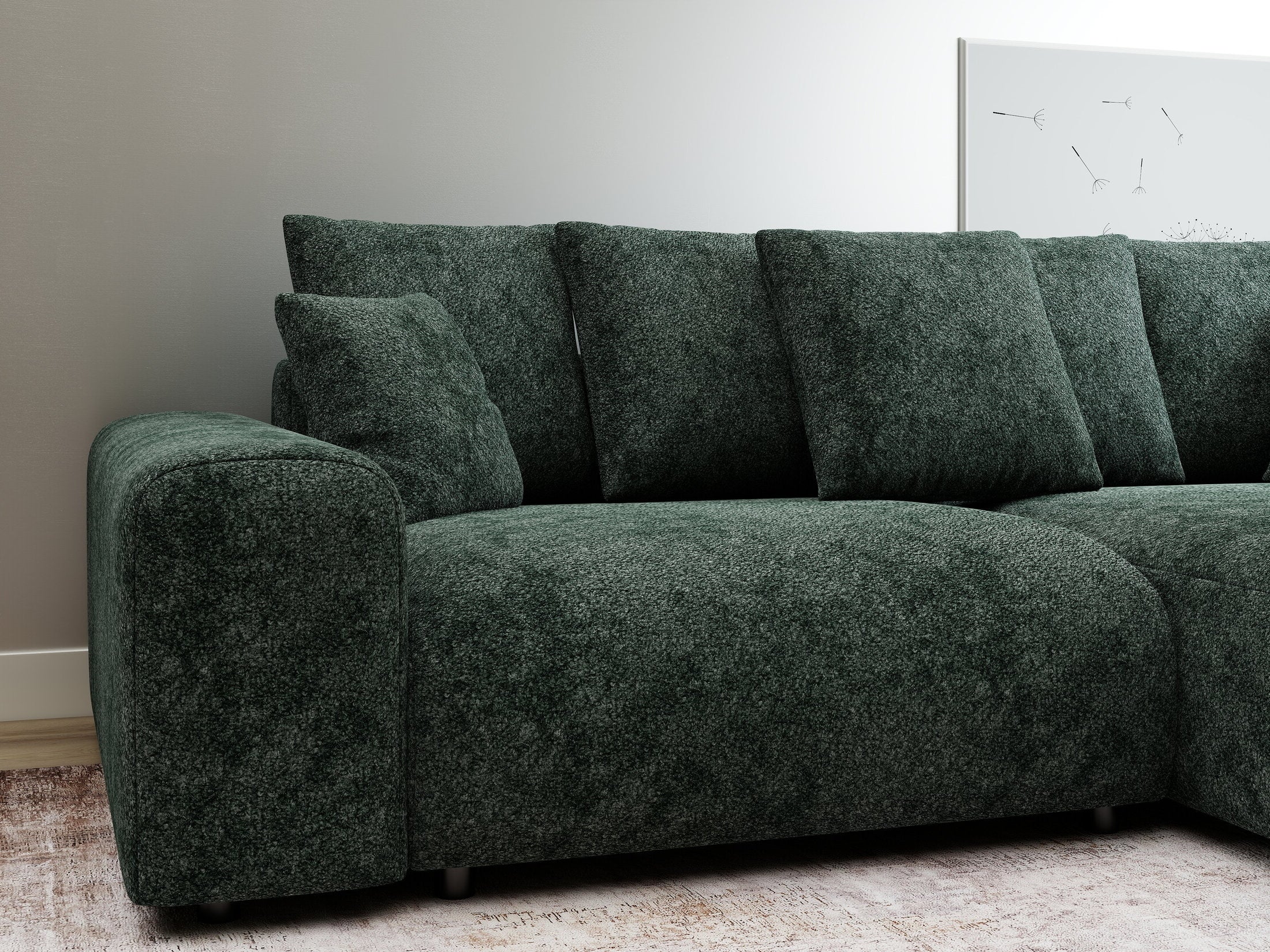 Colțar extensibil dumonde cu ladă de depozitare și șezut confortabil din spumă HR, Luma Euphoria Verde 255x168 cm II