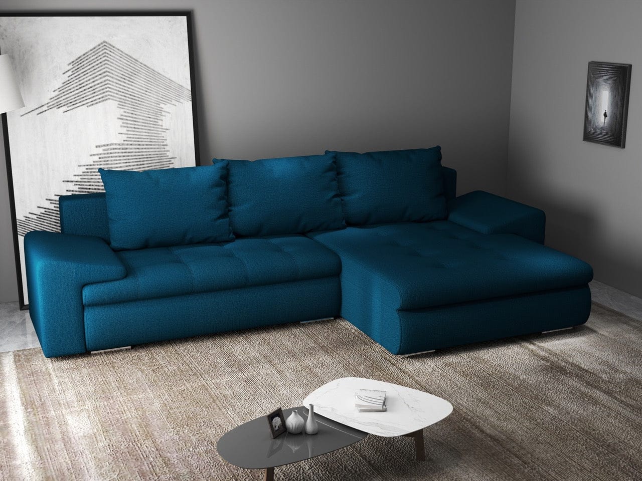 Colțar extensibil dumonde cu ladă de depozitare si sezut confortabil din spuma HR, Leonardo Enjoy Petrol 260x185 cm II Fabrica