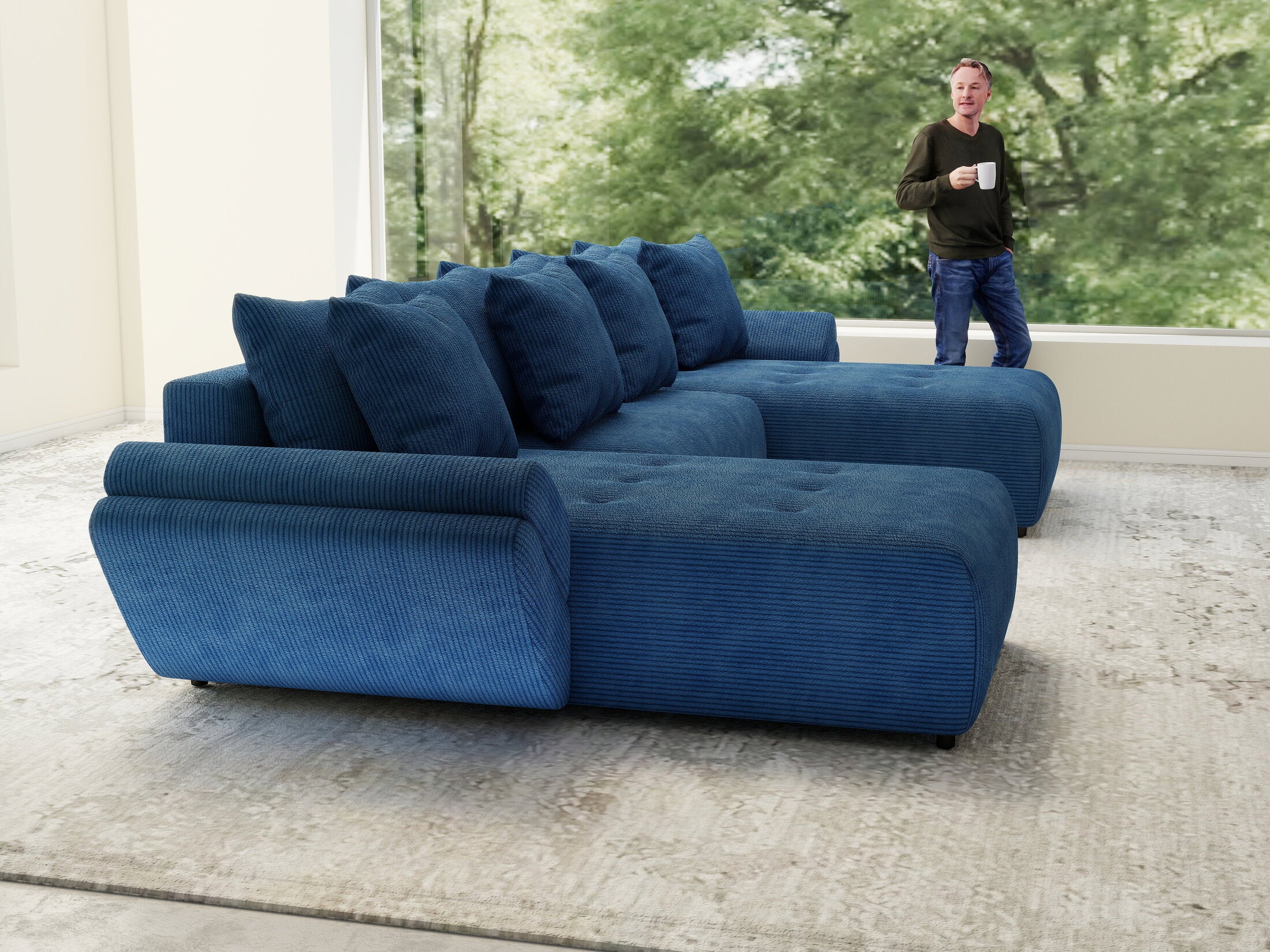 Colțar extensibil dumonde cu ladă de depozitare Berlin U Zoom Blue 400x185 cm