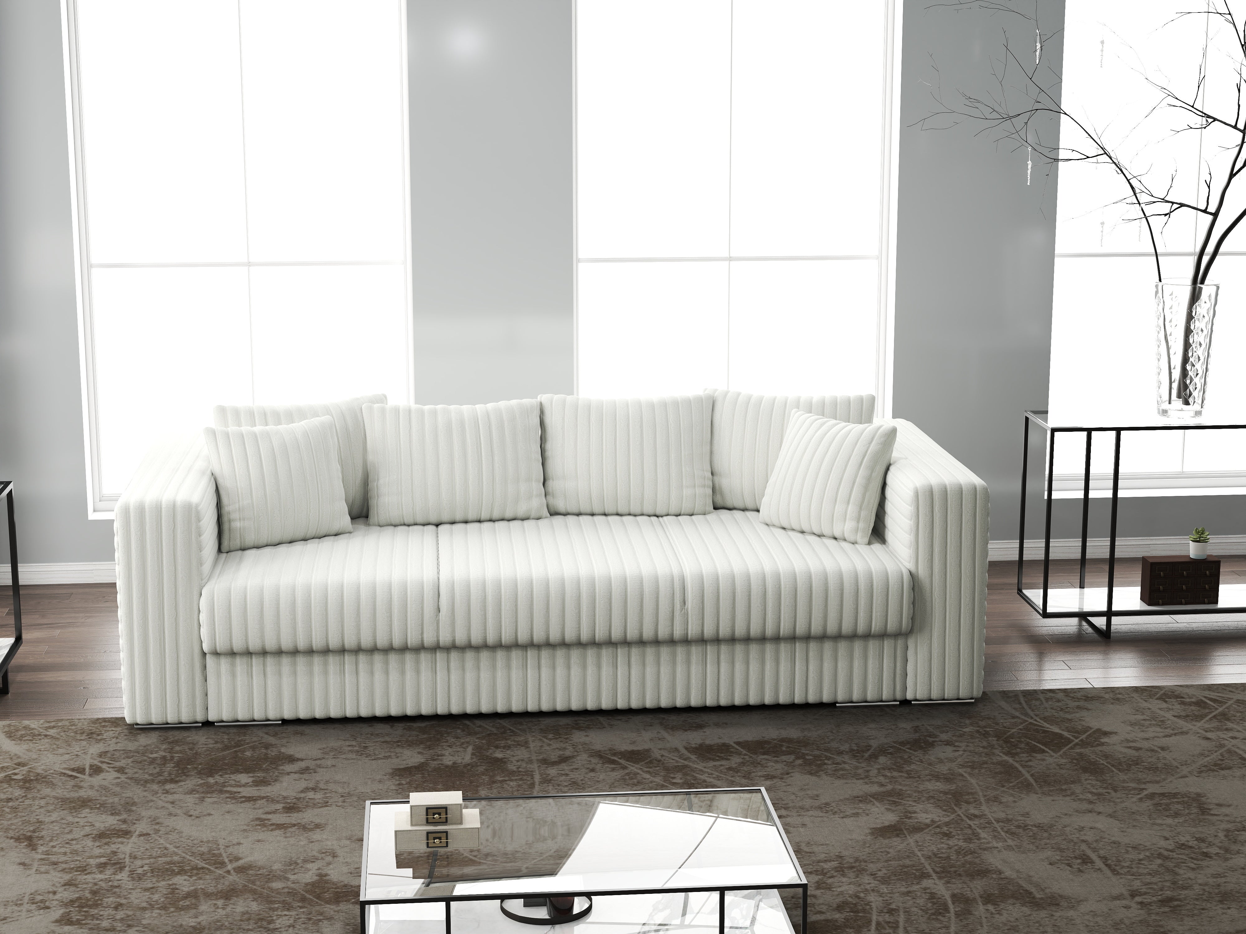Canapea extensibilă dumonde cu ladă de depozitare si sezut confortabil din spuma HR, Gloria Ambience White 240x100 cm Fabrica