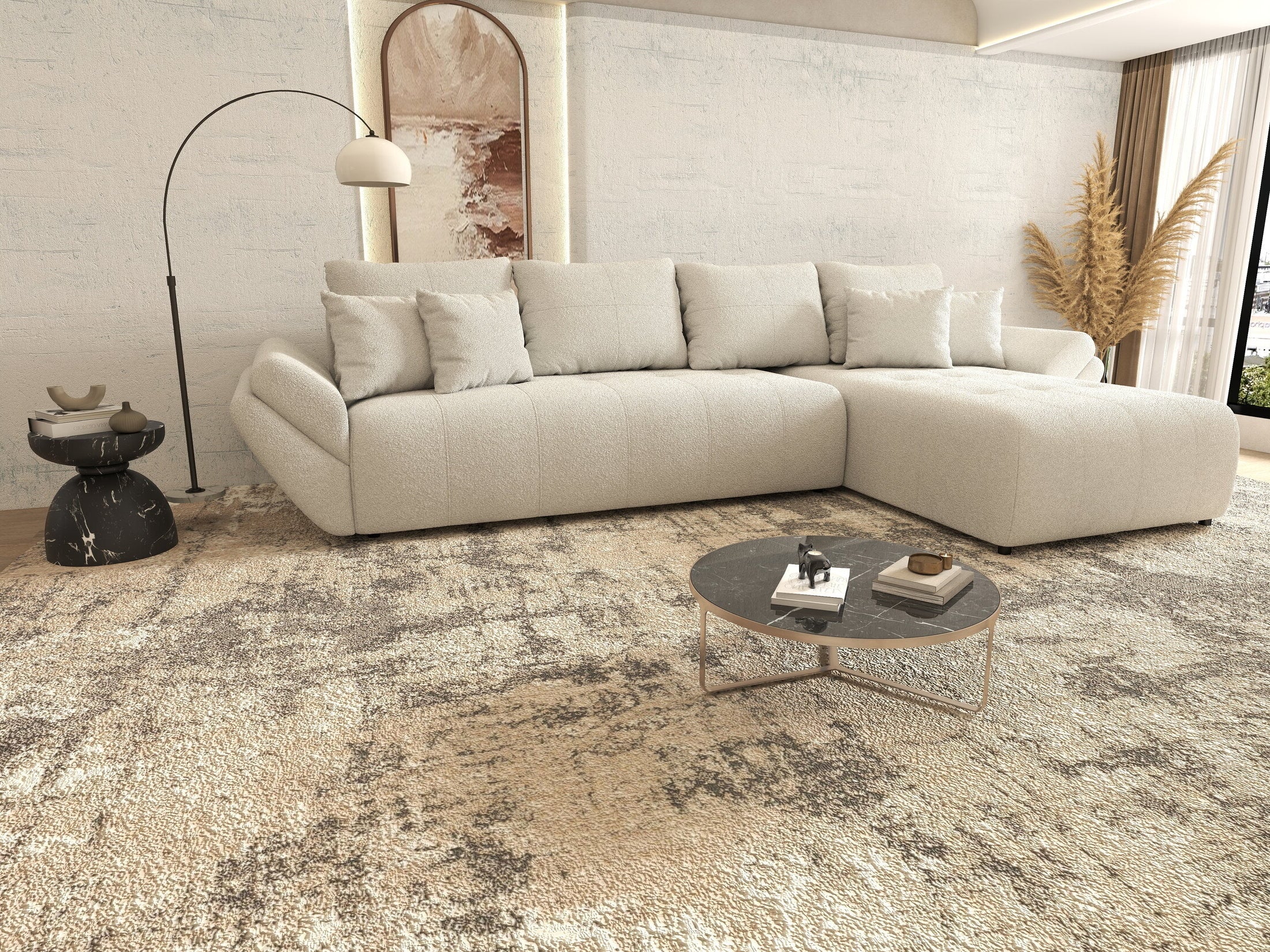 Colțar extensibil dumonde cu ladă de depozitare si sezut confortabil din spuma HR, Berlin XL Euphoria Ivory 350x185 cm II